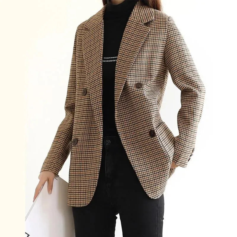 Vintage Houndstooth Plaid Blazer for Women | Classic Checkered Jacket | Office Wear, Business Attire & Formal Occasions