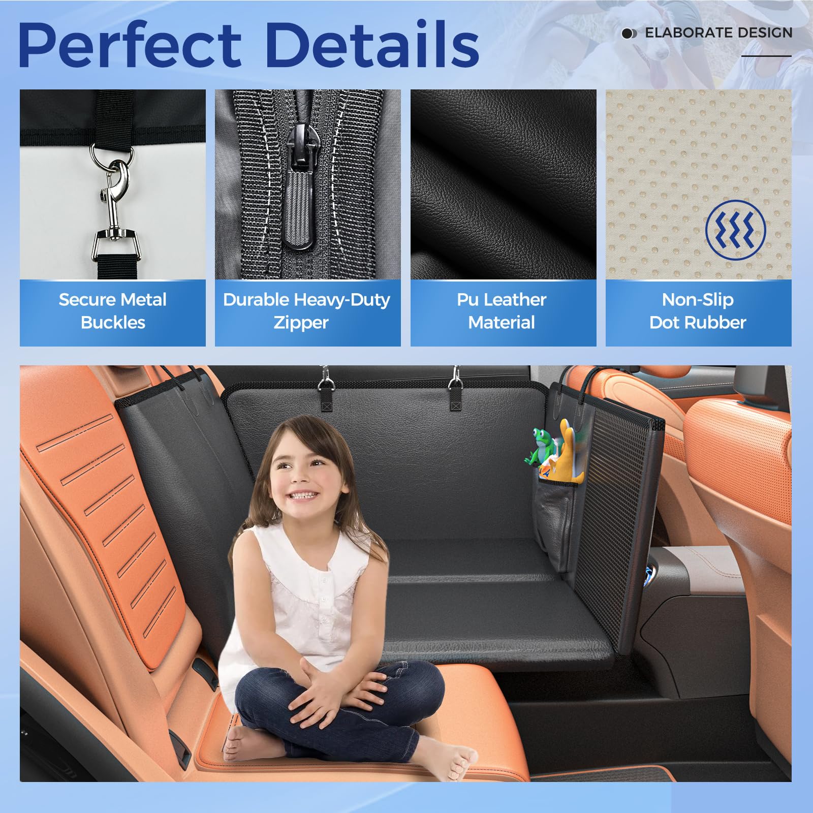 **Premium PU Leather Back Seat Extender for Dogs – Heavy-Duty 400 lbs Capacity, 100% Waterproof & Scratch-Proof Dog Car Seat Cover with Anti-Slip Hard Bottom – Ideal for Cars, SUVs, Road Trips & Pet Travel**
