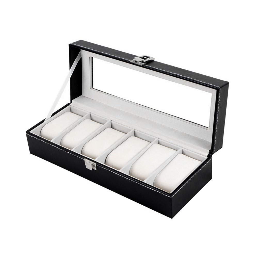 Premium 6-Slot Watch Box - Black PU Leather Watch Organizer with Refined Slots for Wristwatches & Jewelry Display - Perfect for Watch Collectors, Gift Giving & Travel Storage