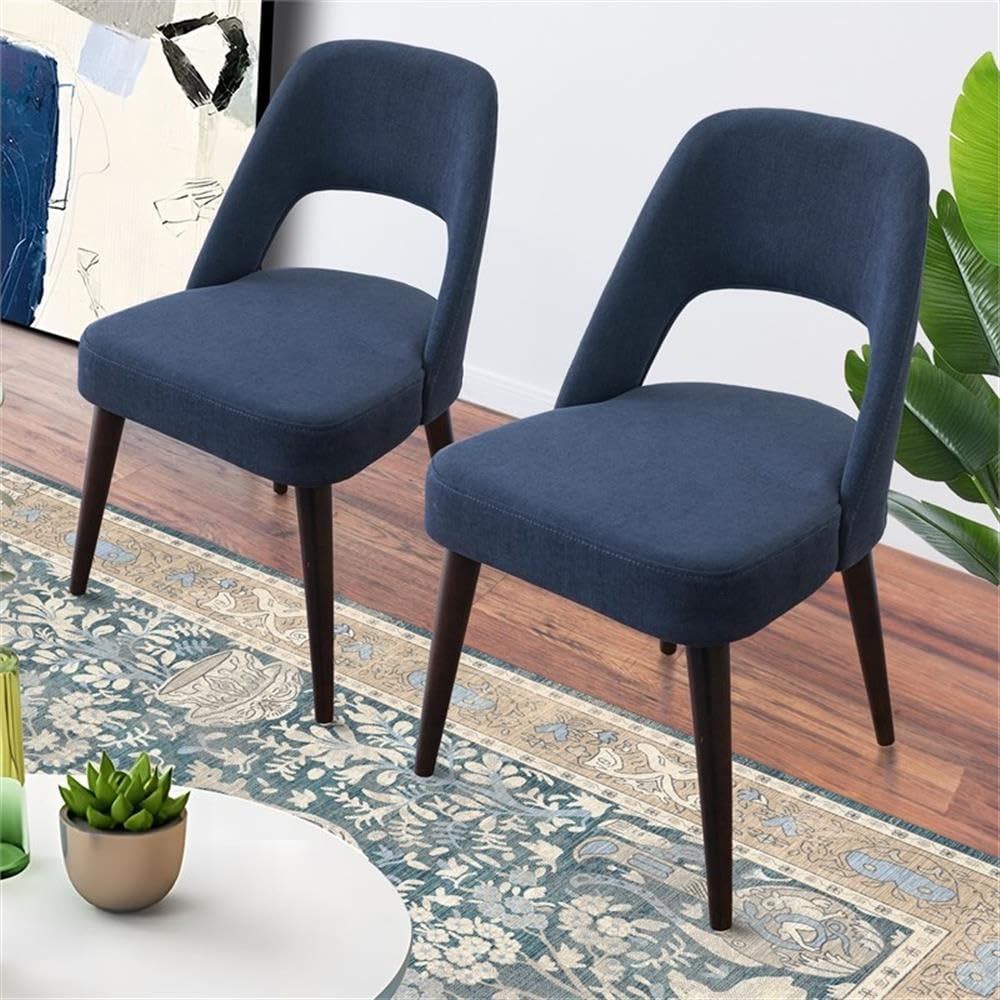 ASHCROFT Avol Mid-Century Modern Fabric Dining Chairs - Set of 2 Blue Upholstered Chairs for Kitchen, Dining Room & Home Office | Comfortable & Stylish Seating Solution