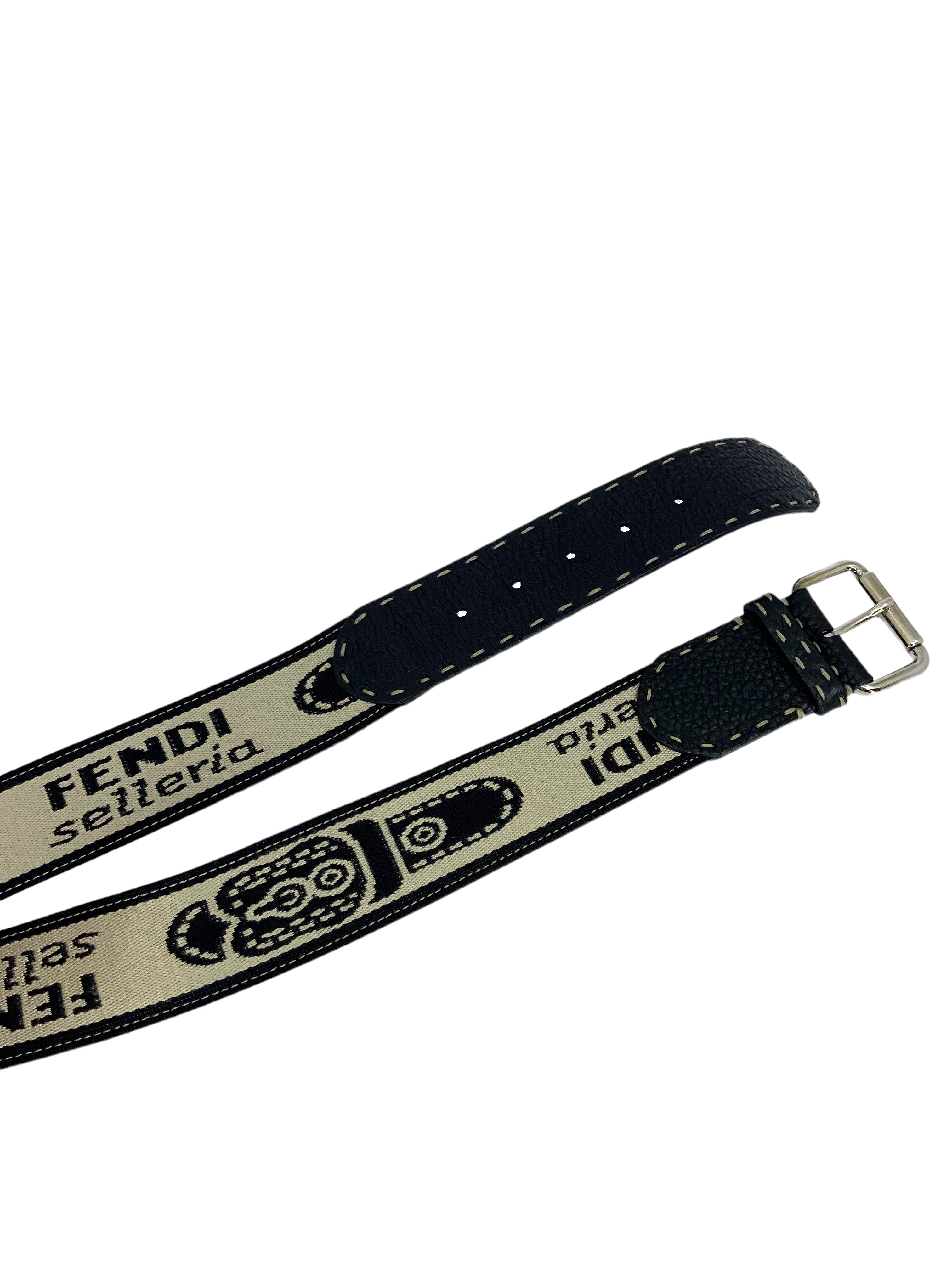 FENDI Selleria Leather and Canvas Logo Belt - Size 80 | Luxury Designer Belt for Men & Women | Perfect for Casual, Office & Formal Outfits