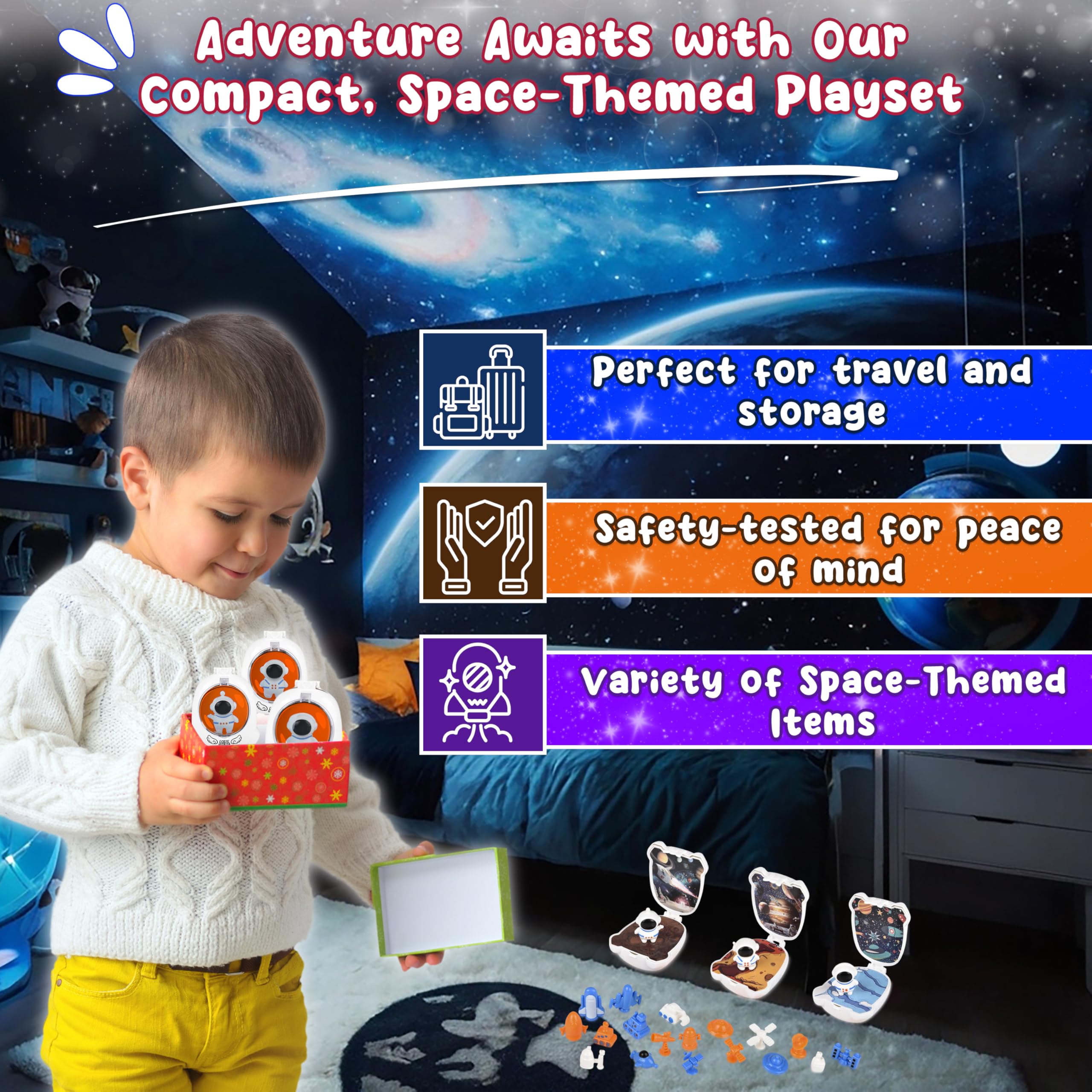 3-Piece Astronaut Space Toy Set for Kids - Mini Space Shuttle, Model Rockets & Astronaut Figurine | STEM Educational Toys, Outer Space Party Favors & Birthday Gifts for Boys & Girls | Perfect for Space-Themed Parties, Classroom Rewards & STEM Learning Activities