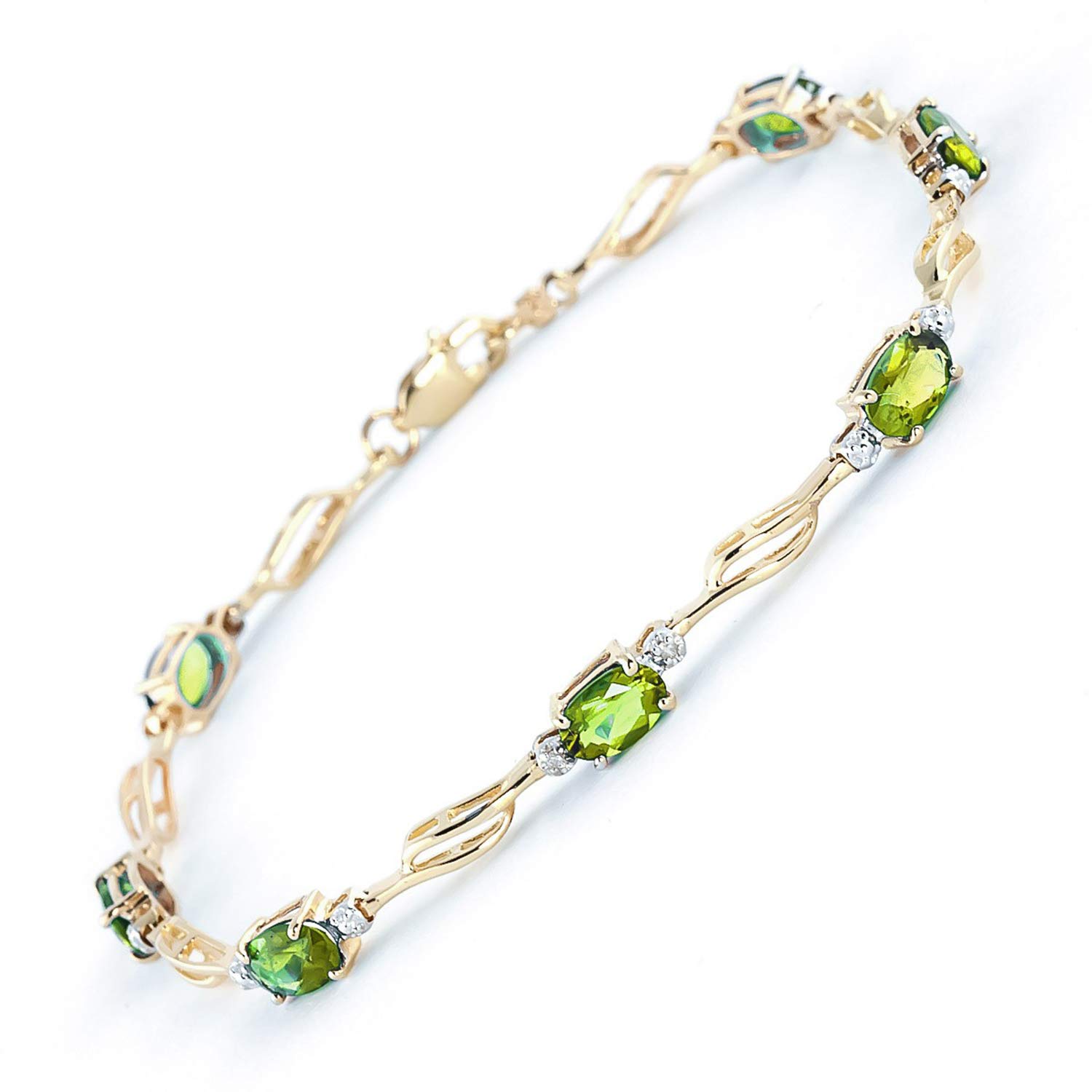 14K Solid Gold Tennis Bracelet with 3.39 Carat Peridot & Diamonds | Elegant Jewelry for Women | Perfect for Weddings, Parties & Special Occasions