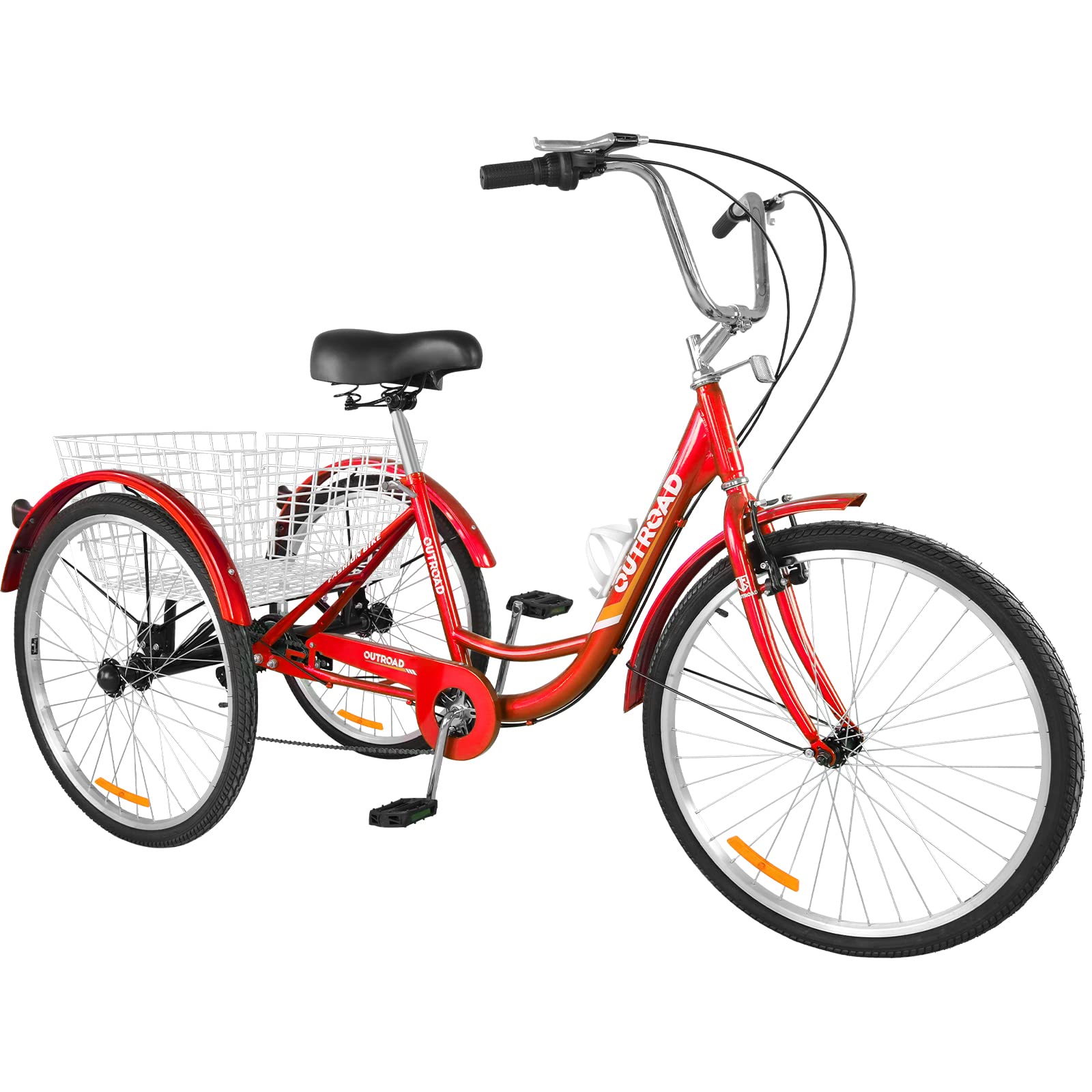 MarKnig 7-Speed Adult Tricycle - 24/26 Inch 3-Wheel Bike with Large Basket - Comfortable Cruiser Trike for Women, Men & Seniors - Perfect for Outdoor Riding, Shopping, Recreation & Picnics