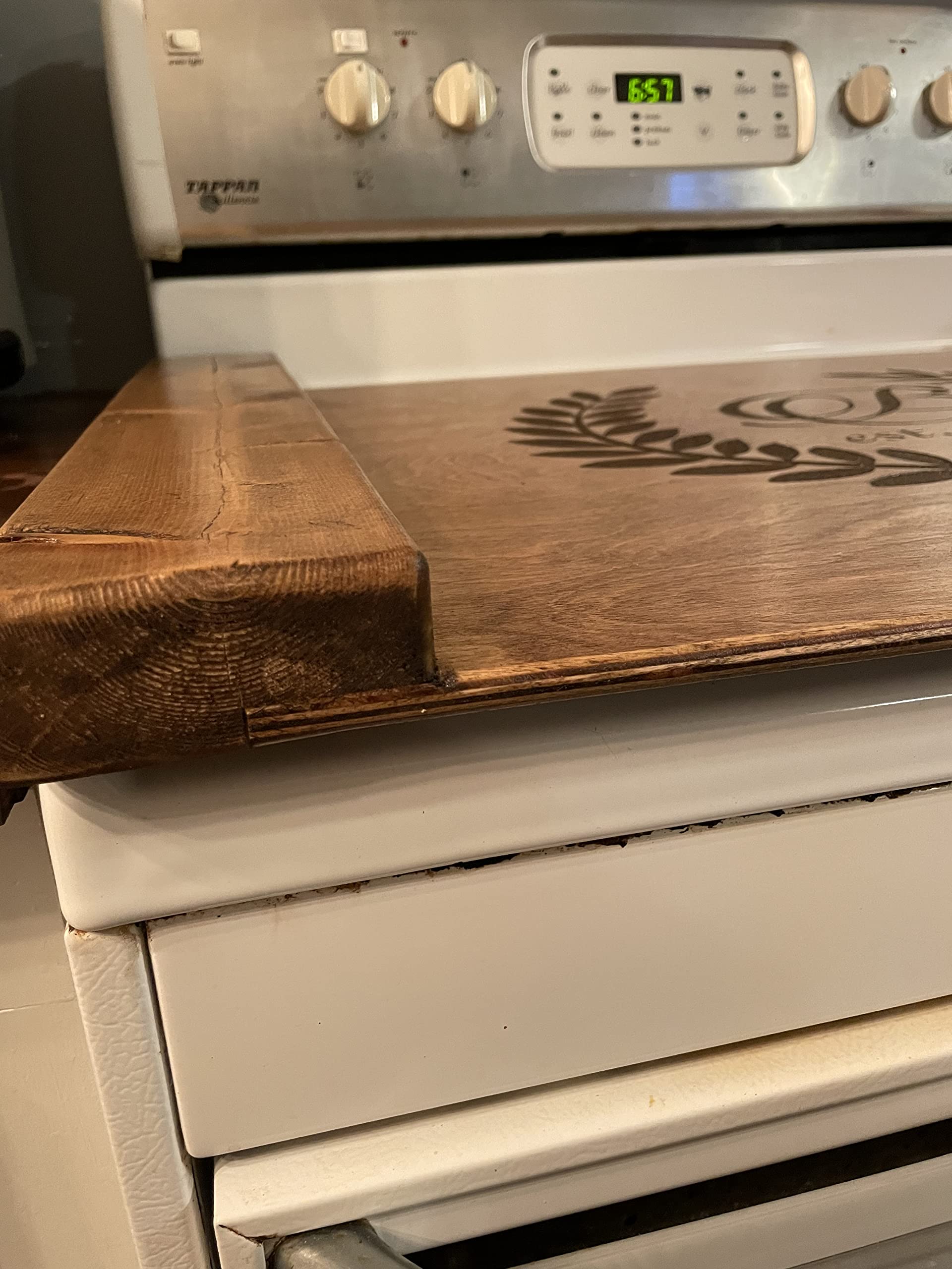 Rustic Engraved Farmhouse Kitchen Stove Top Cover - Handcrafted Wooden Noodle Board for Countertop Protection | Perfect for Farmhouse Decor, Cooking Prep & Kitchen Organization