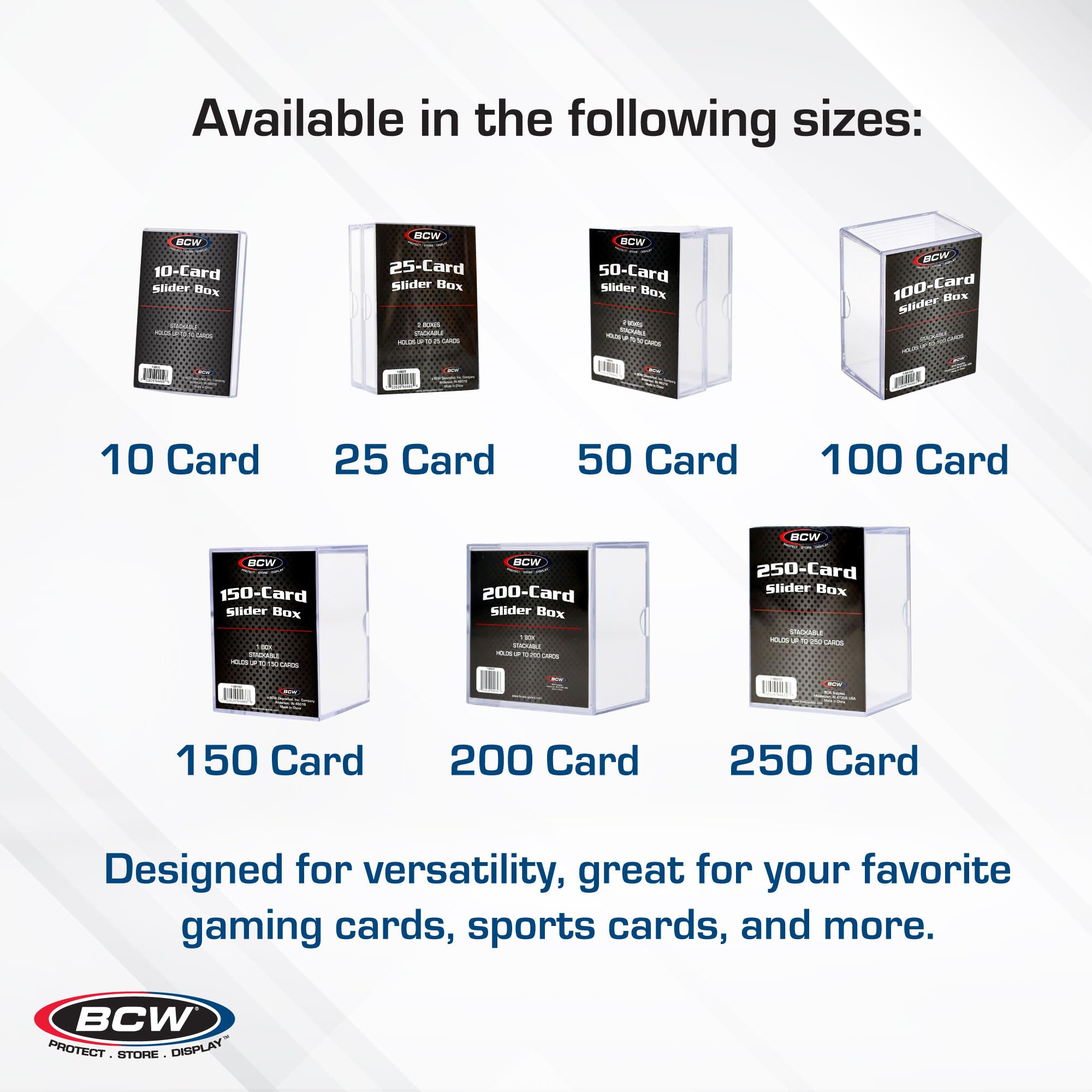 Premium BCW Card Slider Box - 250-Capacity Trading Card Storage Case for Magic The Gathering, Pokémon, Sports Cards | Durable, Stackable & Crystal Clear Design | Perfect for Collectors, Tournaments & Home Organization (10-Pack)