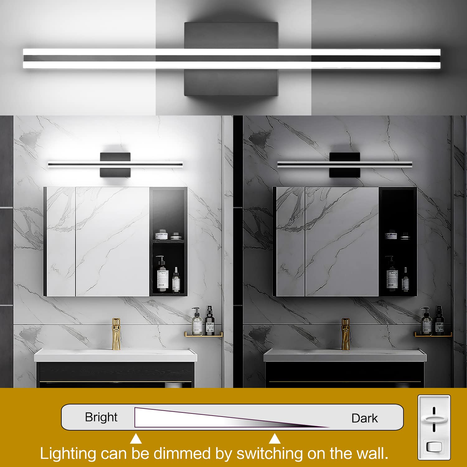 SOLFART Dimmable Black Bathroom Vanity Lights - Modern Matte Black LED Light Fixtures for Mirror, Perfect for Bathroom Makeup & Shaving Lighting