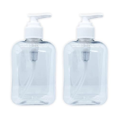 Rosa Mystica 8oz (250ml) Clear Refillable Pump Bottles - 2 Pack Reusable Travel Containers for Hand Sanitizer, Lotion, Soap & Shampoo - Perfect for Camping, Gym, Travel & Home Use