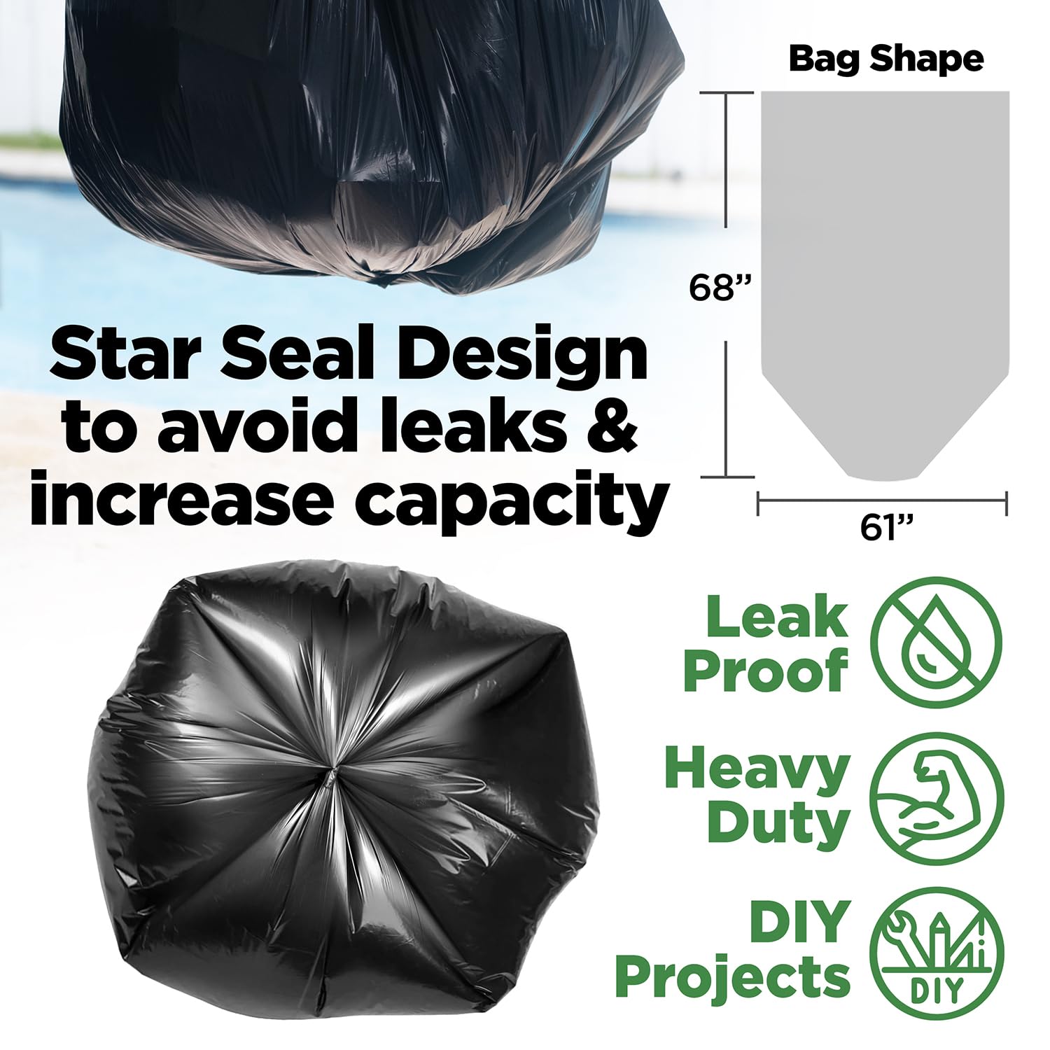 Heavy Duty 95-96 Gallon Trash Bags - 50 Count Extra Large Black Garbage Can Liners (90/95/96/100 Gallon) - Made in USA - Perfect for Commercial Kitchens, Outdoor Events & Large Trash Bins