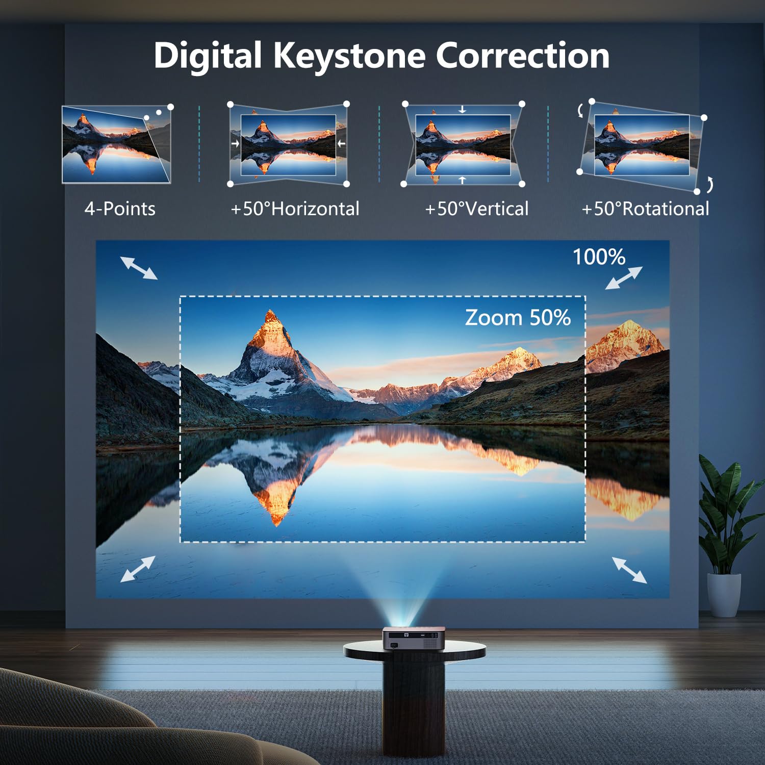 VGKE Smart 4K Android TV Projector with WiFi & Bluetooth - 800 ANSI Lumens, Native 1080P, Electric Focus & Keystone - Home Theater Projector for iPhone, Fire TV Stick, HDMI, USB - Perfect for Outdoor Movies, Gaming & Presentations