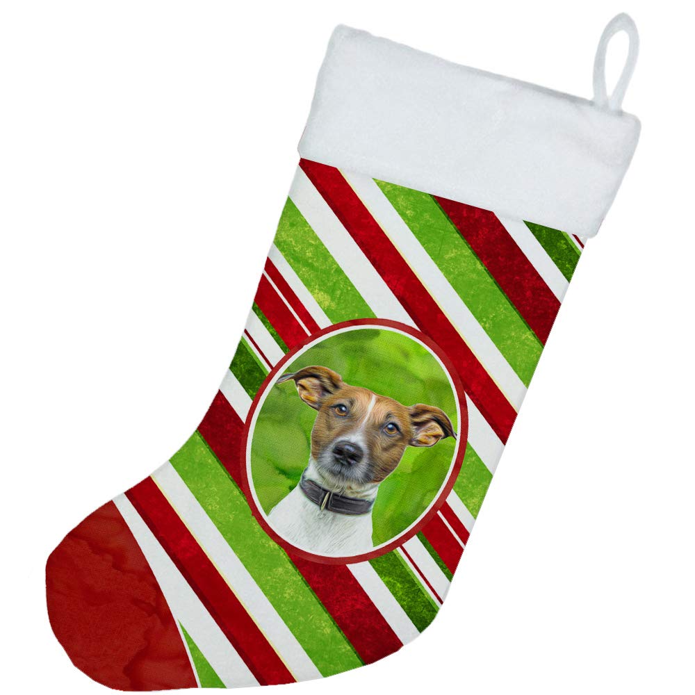 Candy Cane Christmas Stocking - Jack Russell Terrier Holiday Fireplace Hanging Decor for Christmas Party & Family Celebration | Festive Home Decor, Pet Lover Gift, Seasonal Fireplace Mantel Decoration