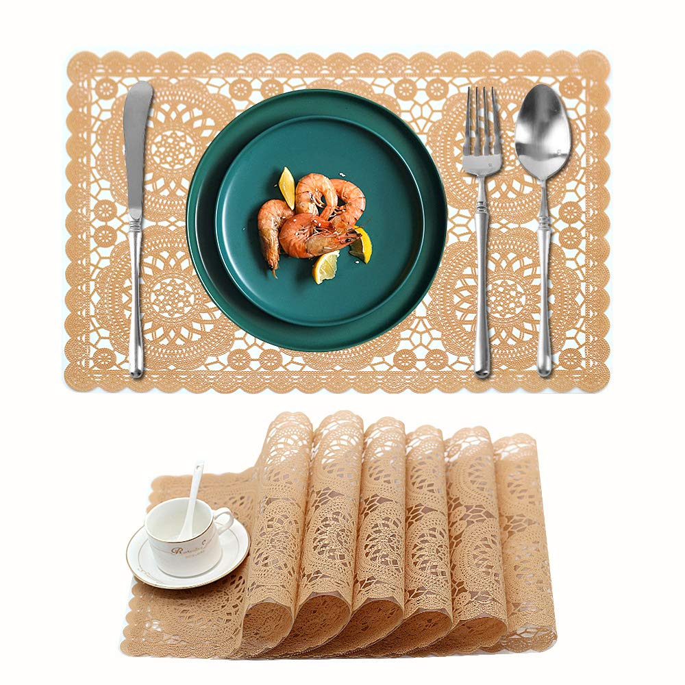 Waterproof PVC Placemats Set of 4 - Non-Slip Vinyl Table Mats for Dining & Kitchen - Easy to Clean, Durable Orange Table Protectors - Perfect for Daily Meals, Coffee Time & Family Gatherings