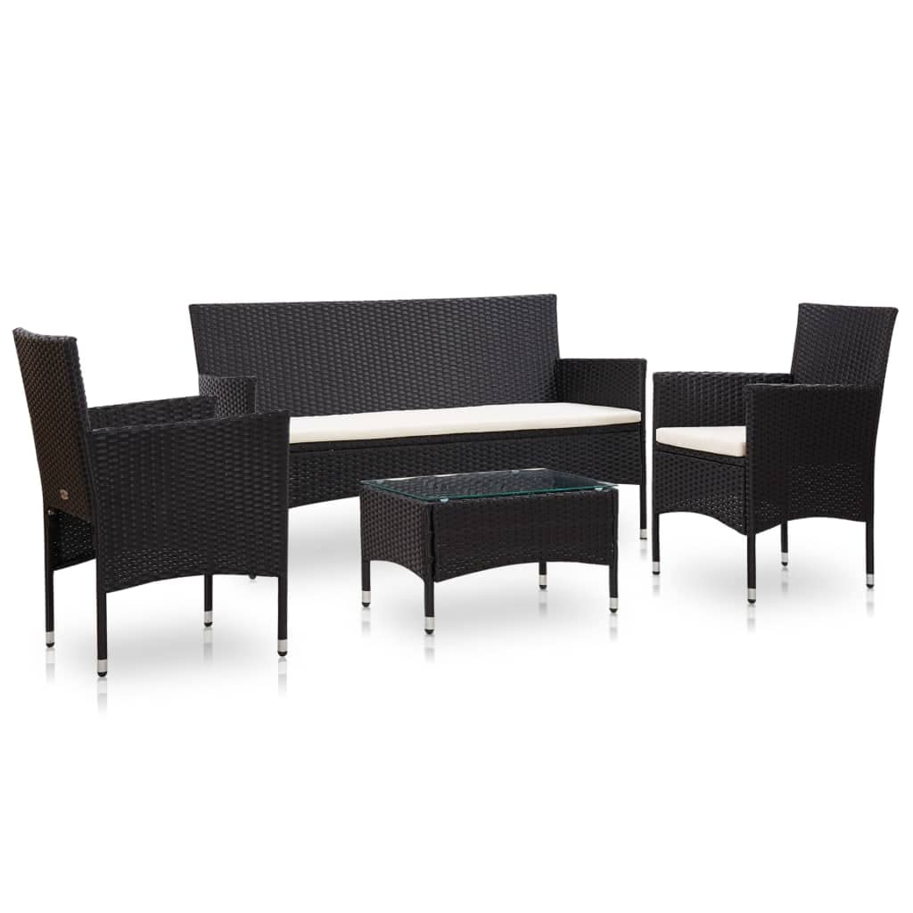 Yeacher 4-Piece Outdoor Patio Furniture Set - Black Poly Rattan Sofa with Cushions - Perfect for Garden, Backyard, Poolside & Balcony Relaxation