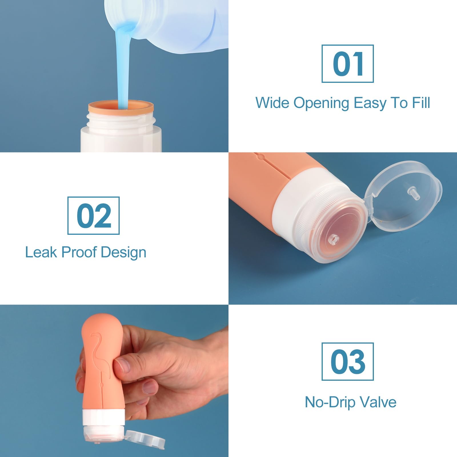 TSA Approved Leak Proof Travel Bottles Set - 4 Pack Silicone Refillable 3oz Containers for Shampoo, Conditioner & Lotion | Portable Toiletries Accessories for Vacation, Gym & Airplane Travel