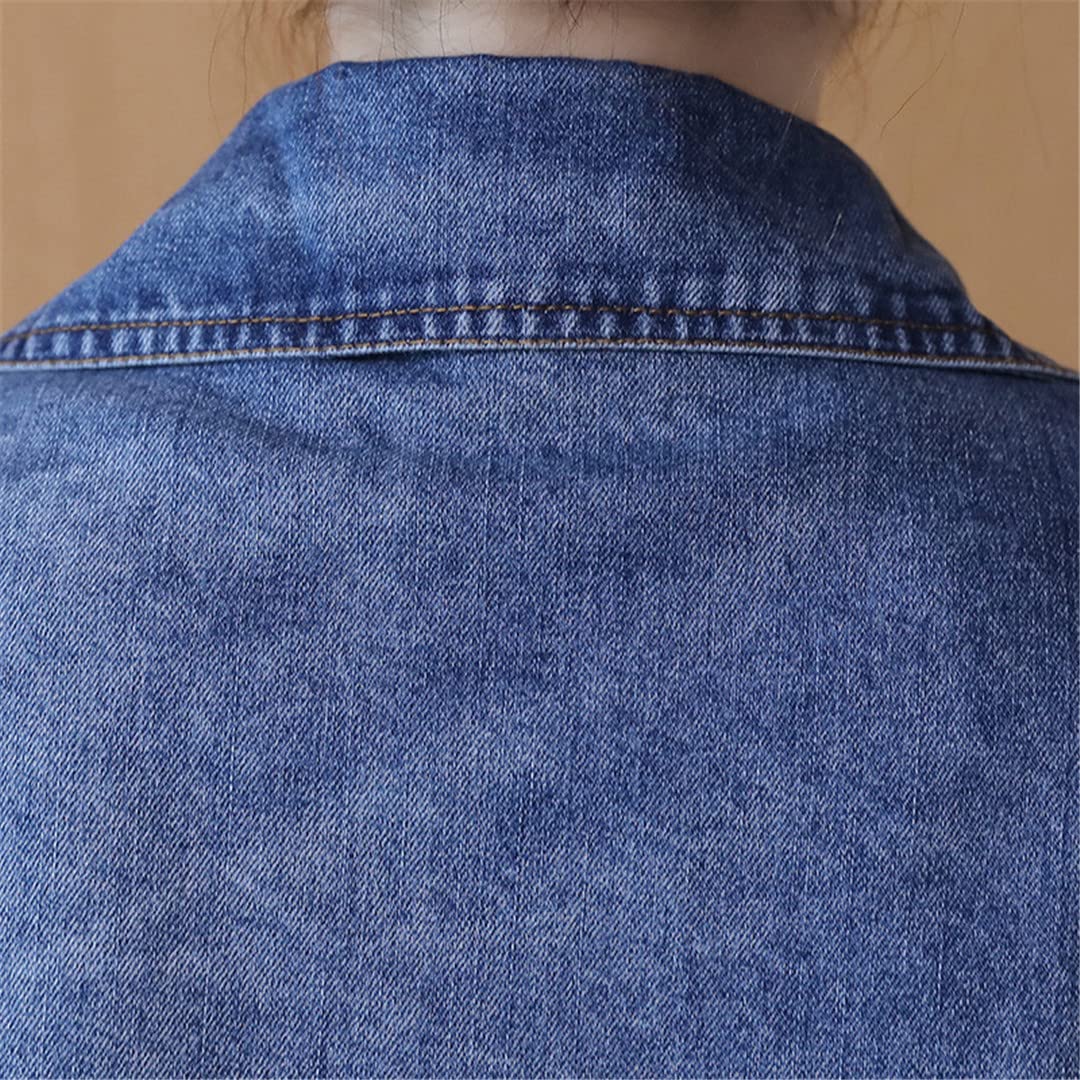 Stylish Autumn Women's Denim Jacket - Double Breasted Long Jeans Coat with Turn Down Collar | Casual Outerwear, Bomber Jacket for Fall Fashion | Perfect for Daily Wear, Office Outfits & Weekend Outings