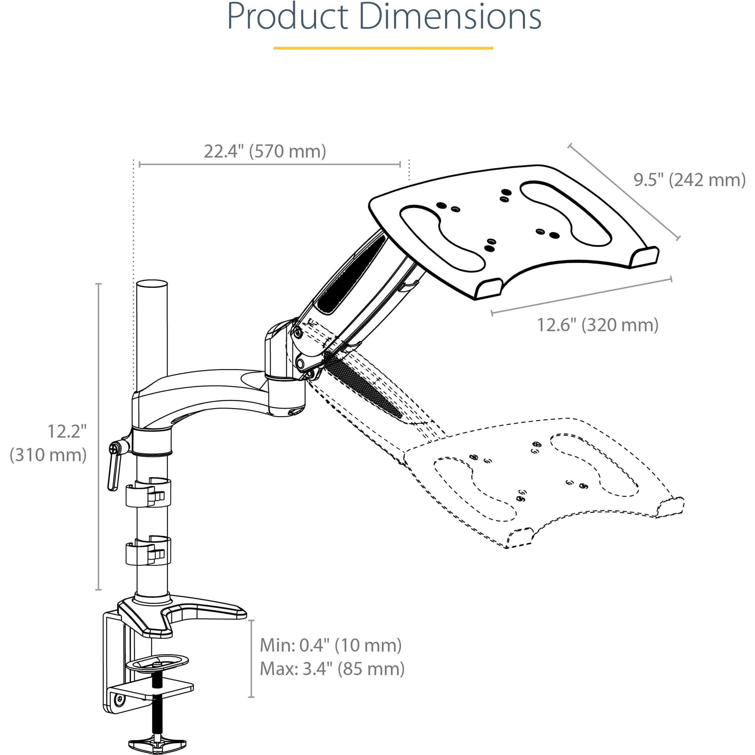 StarTech.com Adjustable Laptop Mount Arm - Ergonomic VESA Desk Clamp for 34