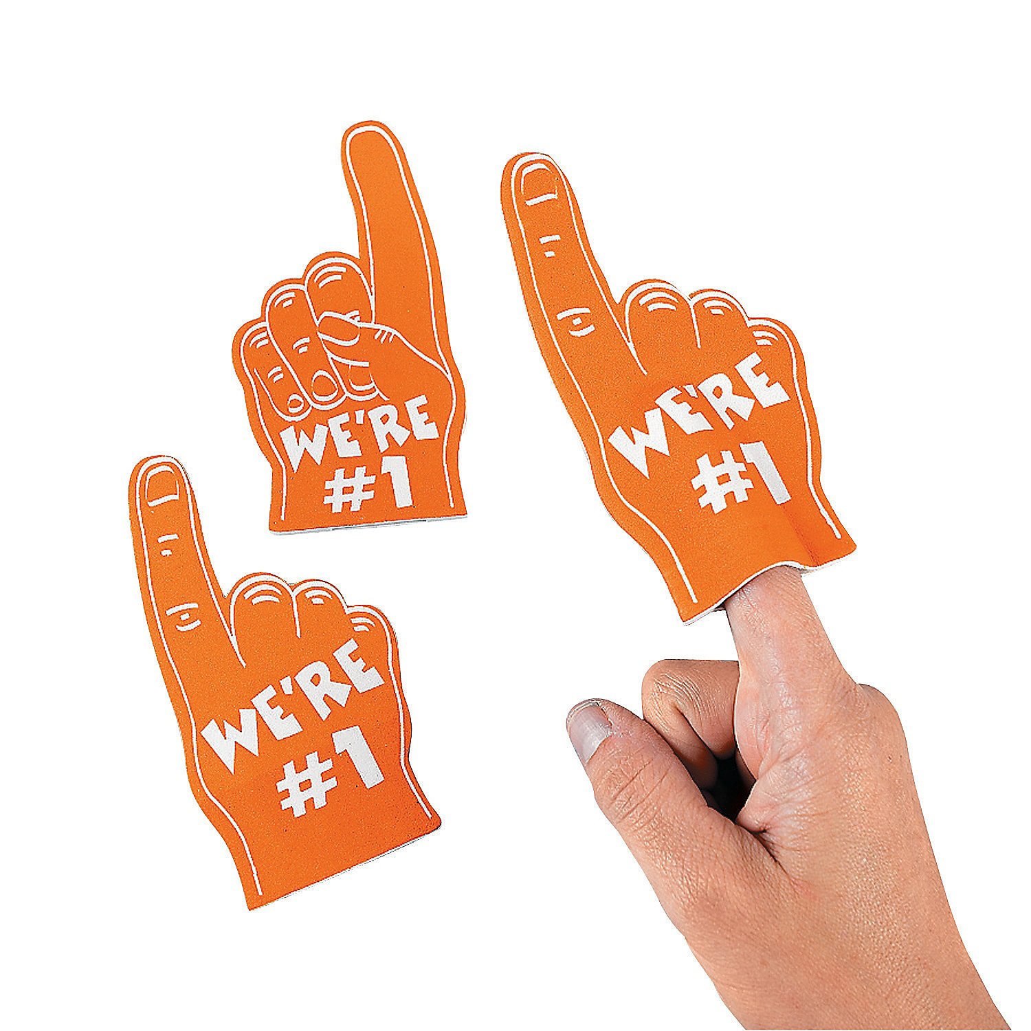 Fun Express Orange Mini Foam Fingers - Bulk Pack of 12 Cheerleading Foam Hands for Sports Games, School Events & Party Favors - Exciting Value Toys for Kids & Fans