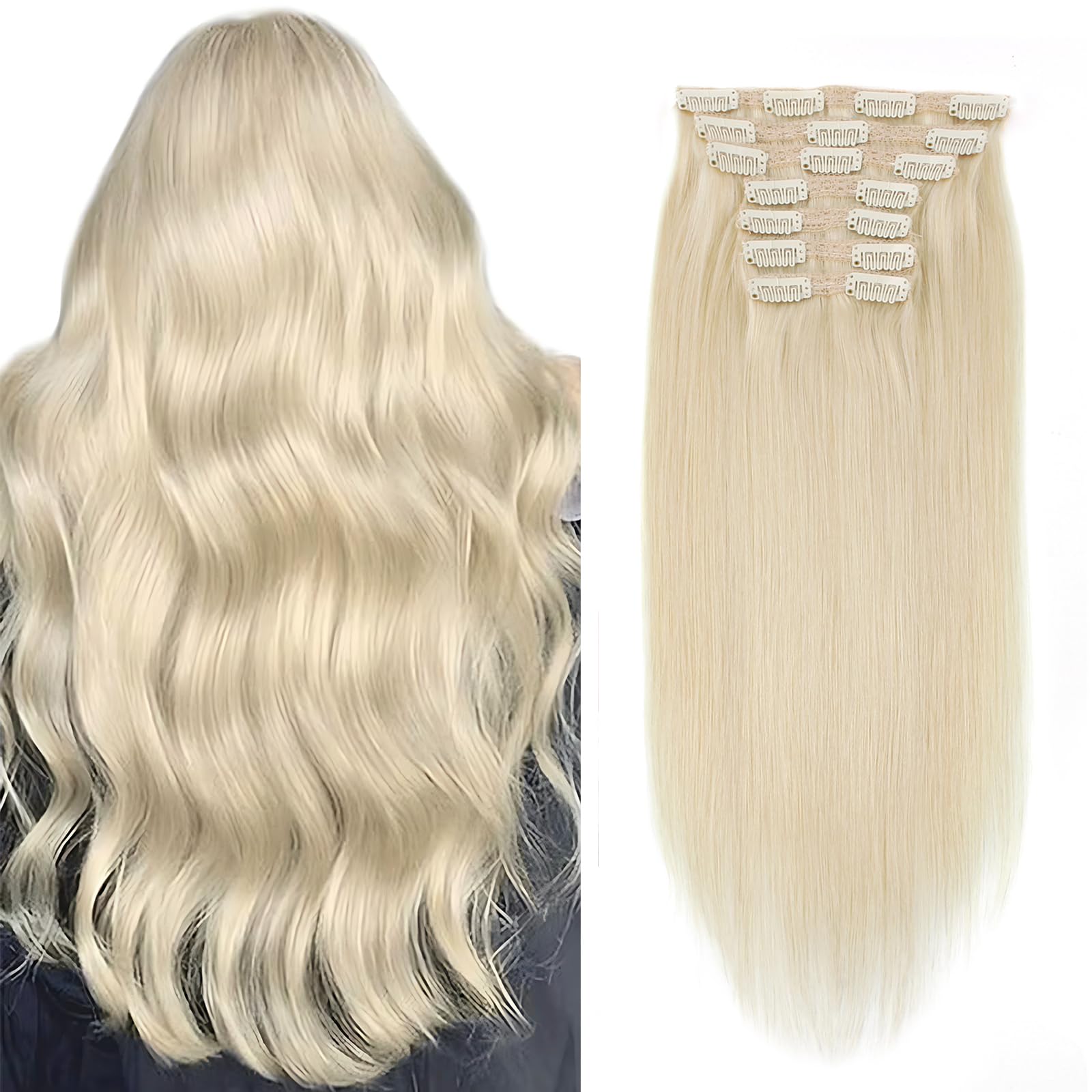 Sixstarhair 20 Inch Ash Blonde Clip In Hair Extensions - 9A Grade Remy Virgin Human Hair (140g, 7 Piece Set) for Volume & Length | Perfect for Parties, Weddings & Daily Styling [Color 60 Ash Blonde]