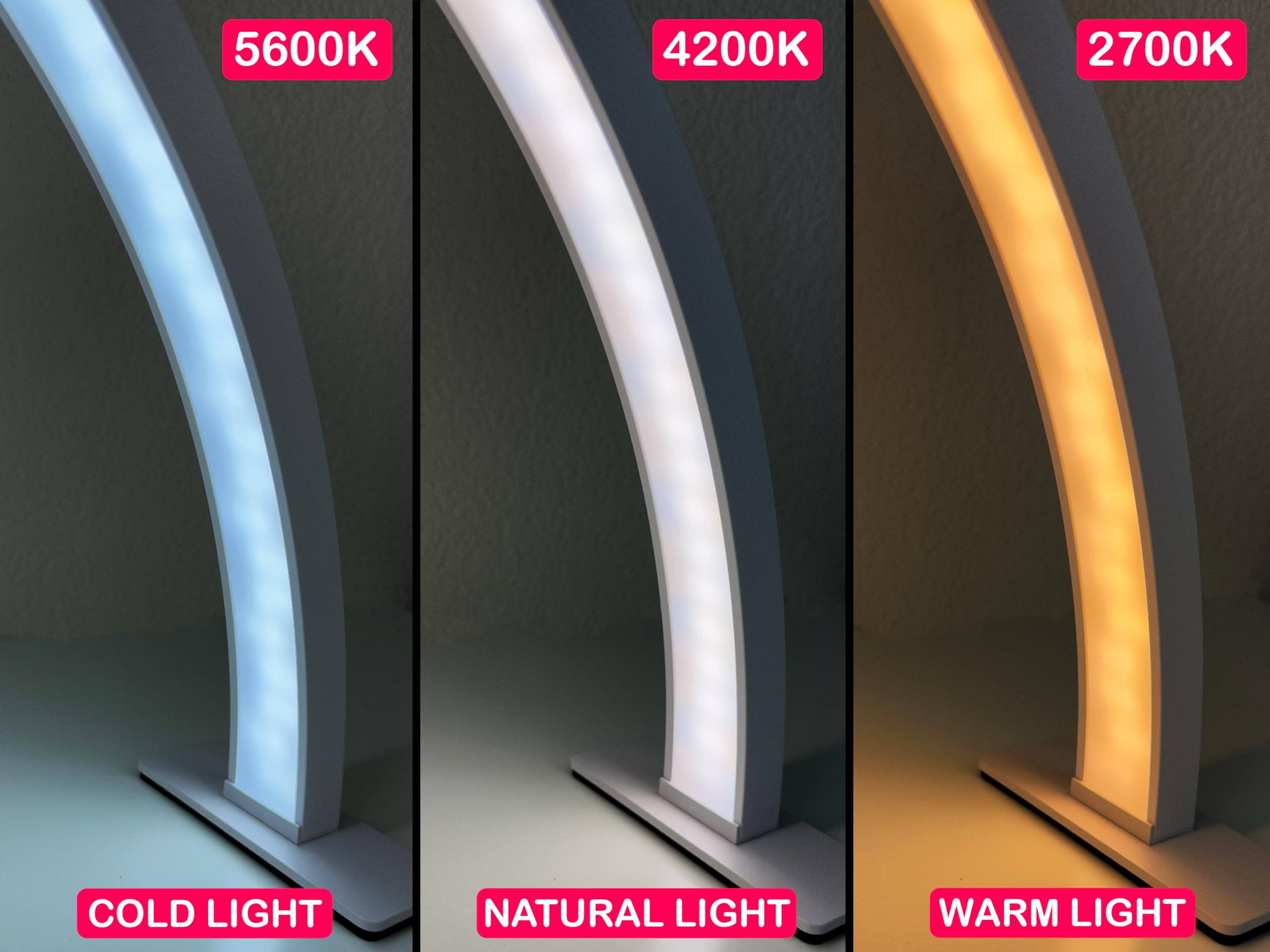 Half-Moon Nail Tech Desk Lamp - 3360 Lumen LED Nail Light with Button Control, Professional Manicure & Lash Extension Lamp for Salon, Tattoo Studio & Home Use (White)