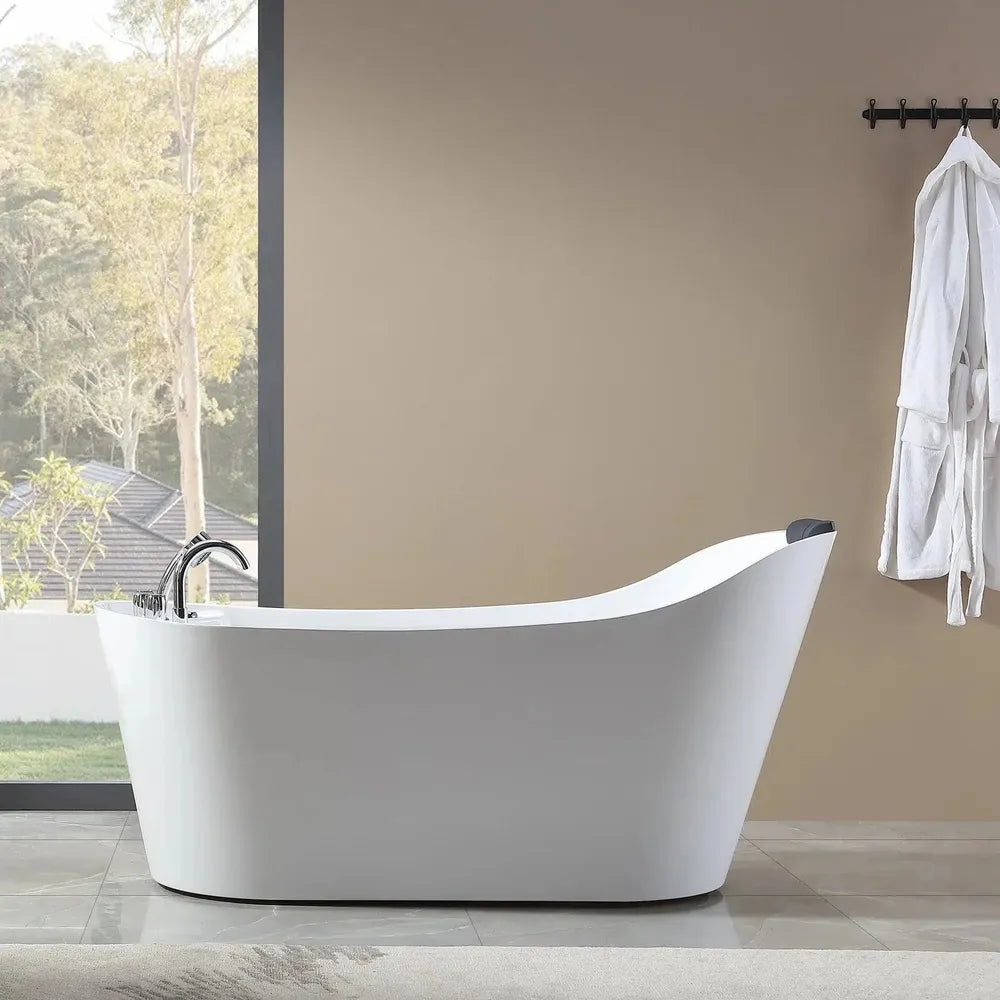 Empava 67-Inch Freestanding Jetted Bathtub - White Acrylic Soaking Tub with Massage Jets (Model 67AIS09) - Perfect for Luxury Bathrooms & Spa Relaxation at Home