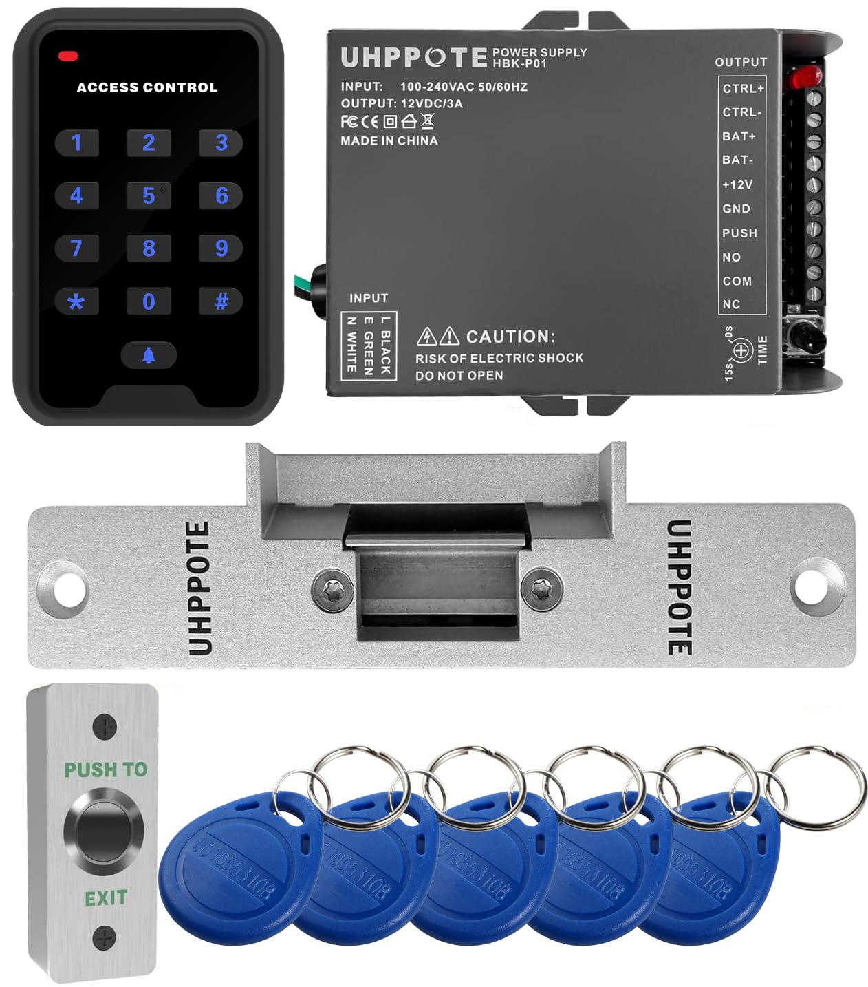 UHPPOTE WiFi RFID 125Khz Card Door Access Control System with Keypad, 12V Strike Lock & Exit Button - Secure Smart Entry for Homes, Offices & Commercial Buildings