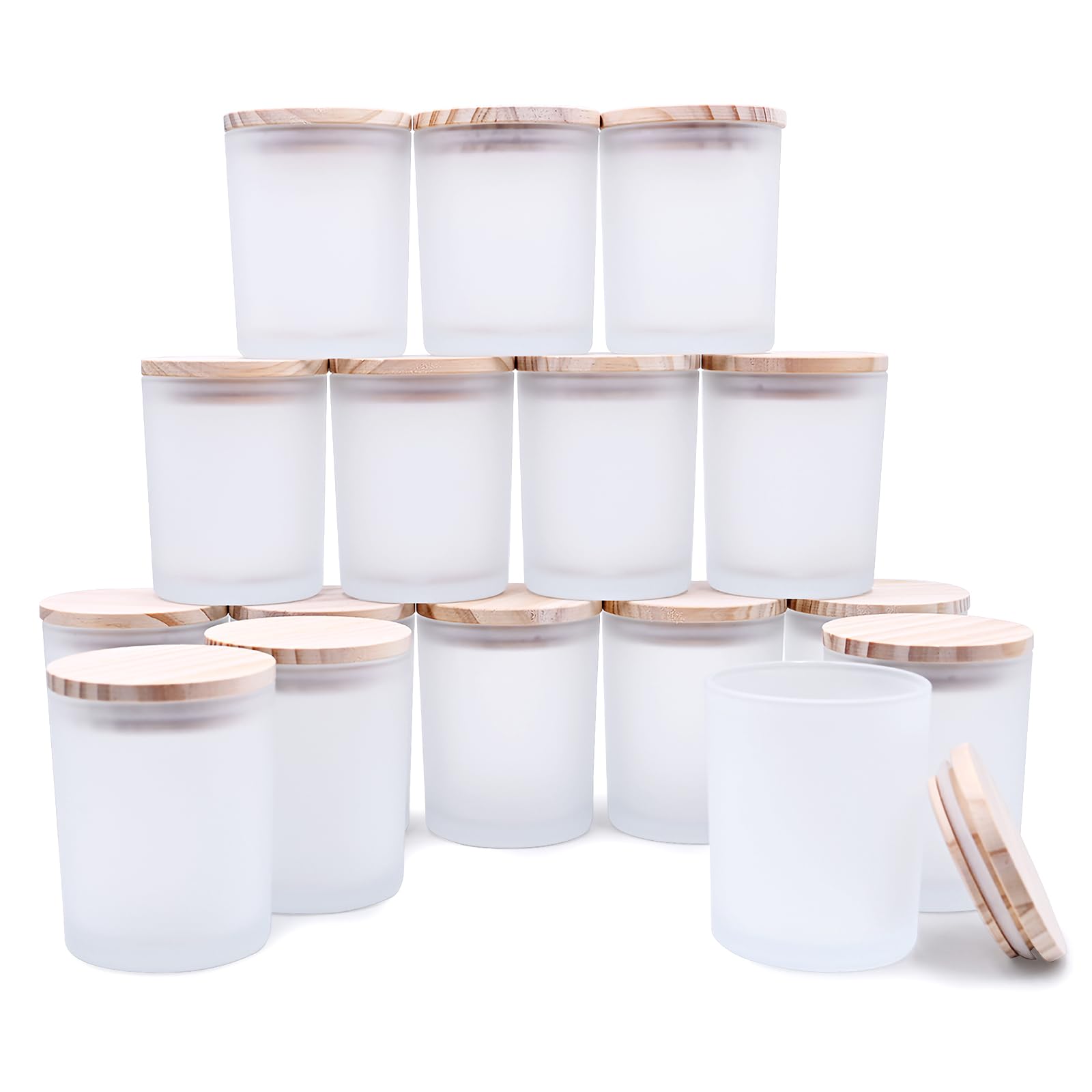 16-Pack 7oz Thick Frosted White Candle Jars with Wooden Lids - DIY Candle Making Supplies, Empty Sample Containers for Home Fragrance, Wedding Favors & Gift Packaging (Perfect for Aromatherapy, Party Decor & Craft Projects)
