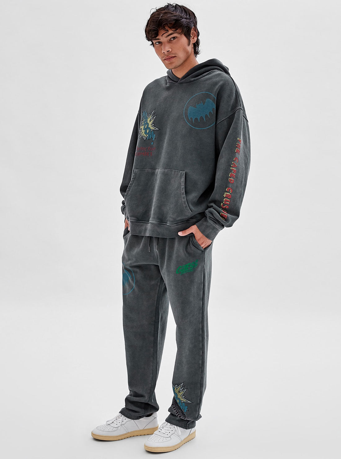 Guess Originals x Batman Black Signal Trackpants - Men's Graphic Print Joggers for Casual Wear & Superhero Fans - Perfect for Lounge, Streetwear & Comic-Con Events