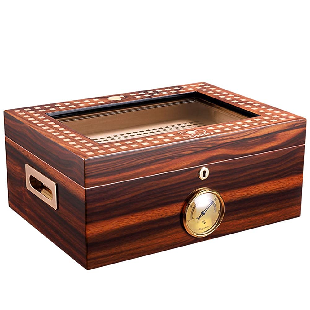 Premium Cedar Wood Cigar Humidor Case - Portable Travel Outdoor Cigar Storage Box with Hygrometer & Humidifier | Perfect for Home, Office, Travel & Outdoor Adventures