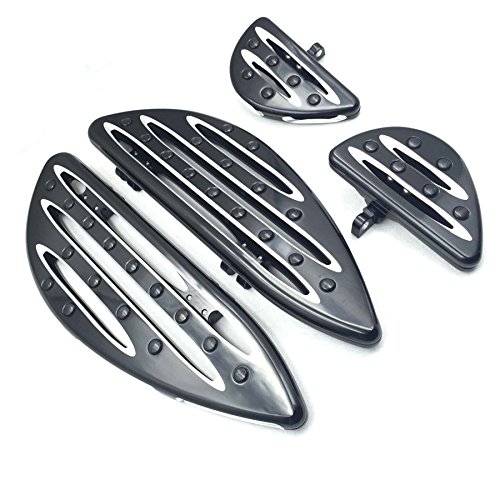 Black CNC Stretched Floorboards for Harley Davidson Touring Road Glide & Road King - Front & Rear Driver/Passenger Foot Pegs - Perfect for Long Rides & Custom Bike Builds