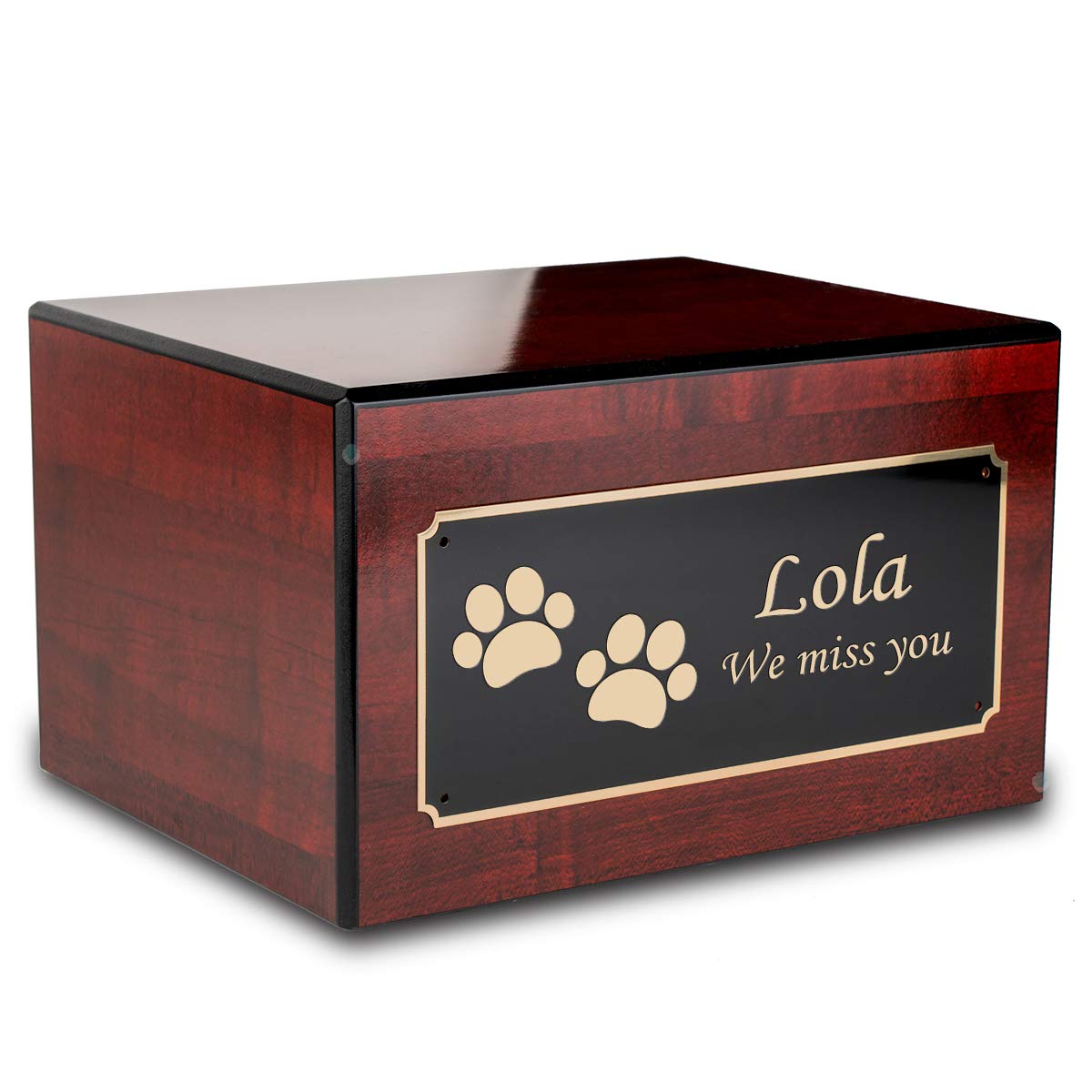 Custom Engraved Large Pet Urn for Ashes - Heritage Cherry Wood Memorial Box with Walking Paws Design | Perfect for Pet Cremation Keepsakes & Memorial Displays at Home