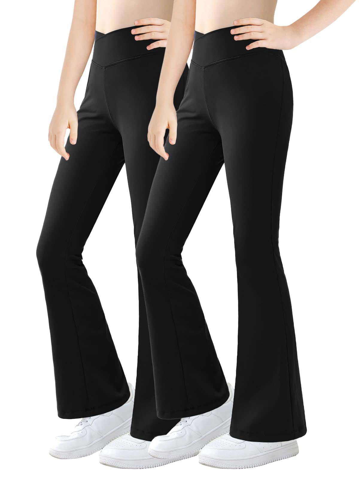 URMAGIC Girls' Solid Color Flare Leggings - Kids Dance, Workout, Yoga Bootcut Active Pants - Full Length Bell Bottoms for School, Play & Performance