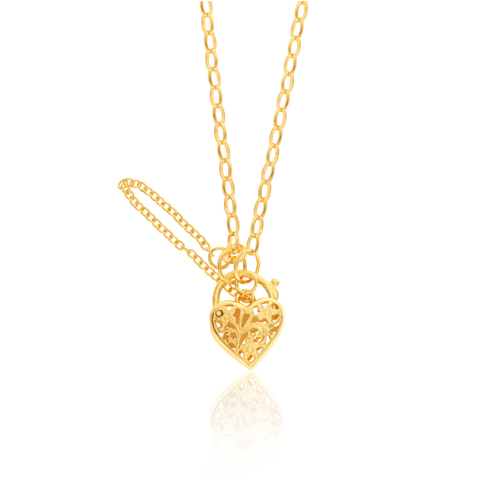 9ct Yellow Gold 19cm Heart Filigree Padlock Bracelet for Women - Elegant Jewelry Gift for Valentine's Day, Anniversary & Special Occasions