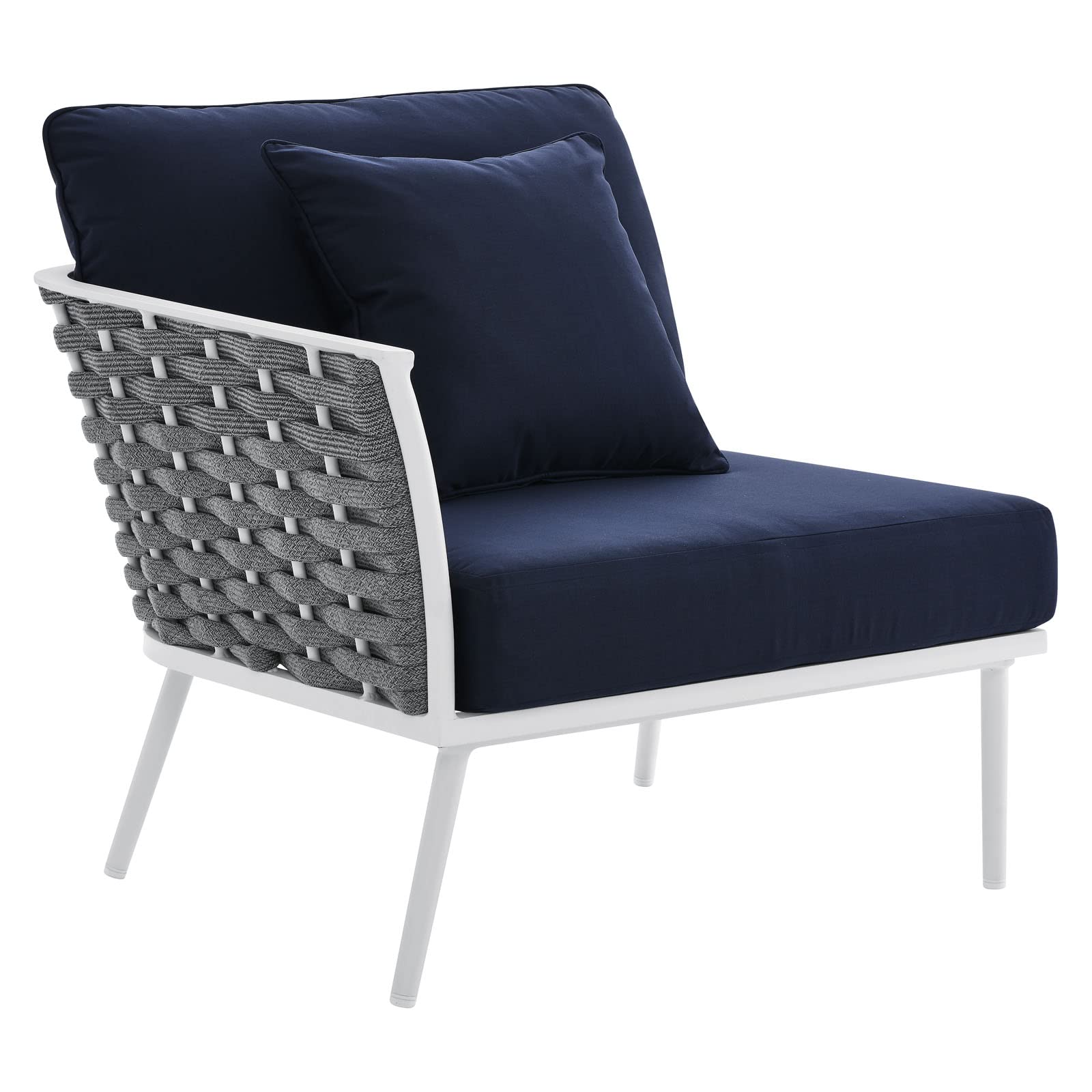 Modway Stance Outdoor Patio Woven Rope Aluminum Sectional Sofa - Small 2-Piece Set in White & Navy Blue | Perfect for Poolside, Garden, Deck & Backyard Relaxation