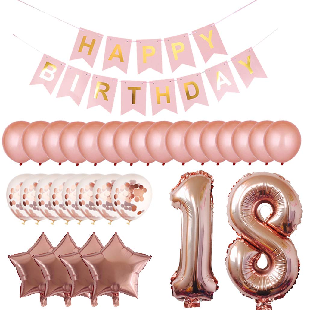 18th Birthday Party Decorations Kit - Happy Birthday Banner, Number 18 Balloons & Rose Gold Party Supplies | Perfect for Sweet 16, Milestone Celebrations & Adult Birthday Party Decor