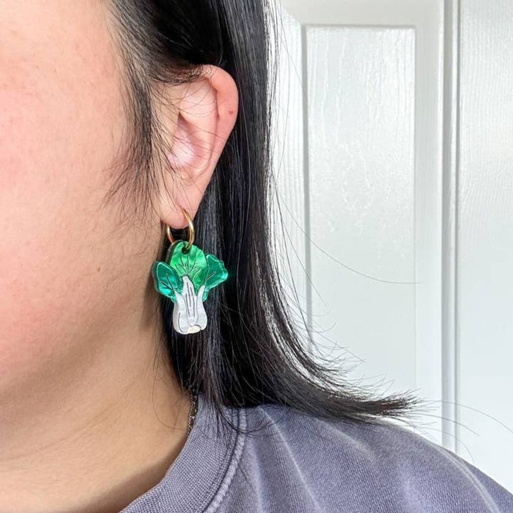 Stylish Bok Choy Vegetable Dangle Acrylic Earrings for Women - Cute Food-Themed Jewelry Gift for Asian Food Lovers, Perfect for Daily Wear, Parties, and Cosplay