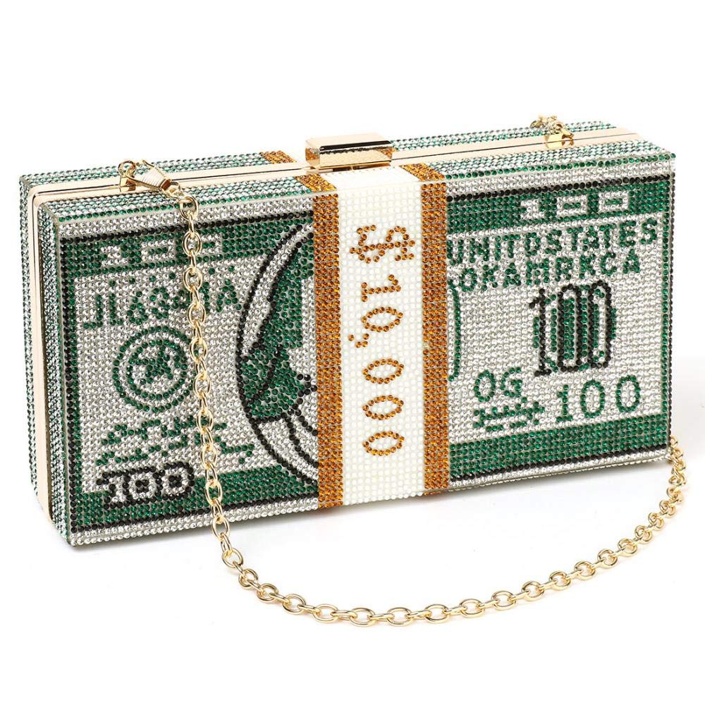 YYW Rhinestone Evening Clutch Purse for Women - Elegant Box Bag with Detachable Chain Strap - Perfect for Parties, Weddings & Formal Events (Cash/Money Purse)