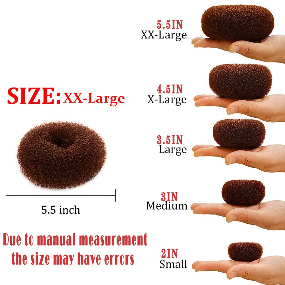 XX-Large 5.5 Inch Brown Hair Donut Bun Maker - Ring Style Chignon Shaper for Thick & Long Hair | Perfect for Updos, Weddings & Everyday Hairstyles