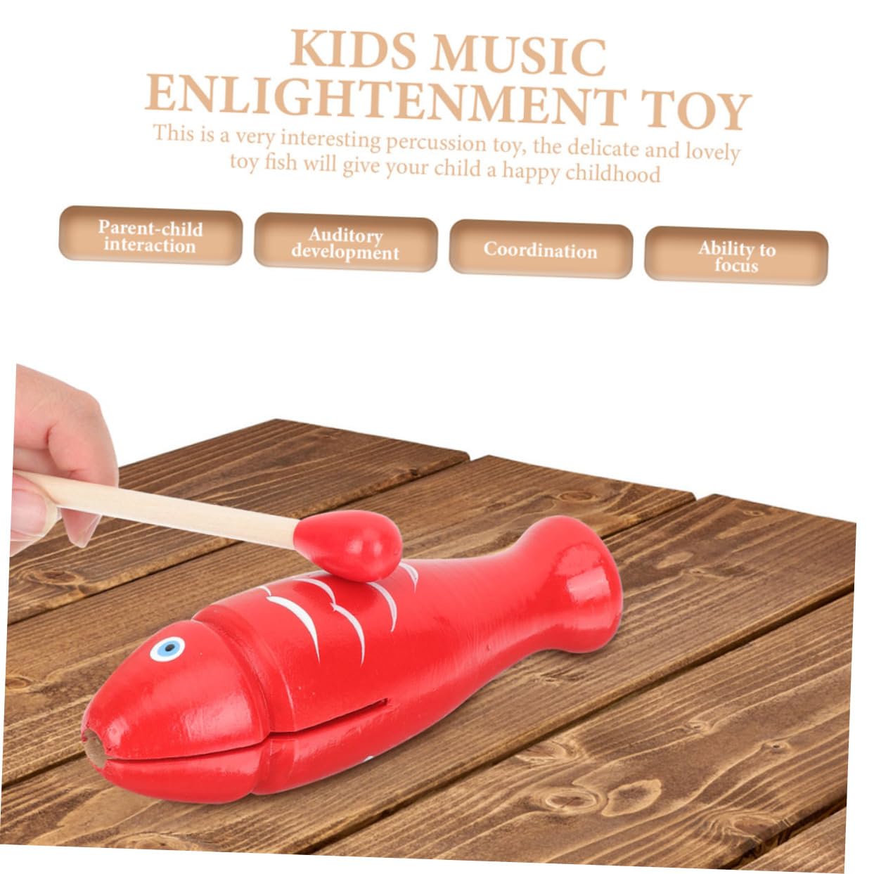 BCOATH Small Wooden Fish Guiro - Musical Instrument Toy for Babies & Kids - Fish Shaped Percussion Toy with Mallet - Early Learning & Sensory Play - Perfect for Nursery, Classroom & Music Time