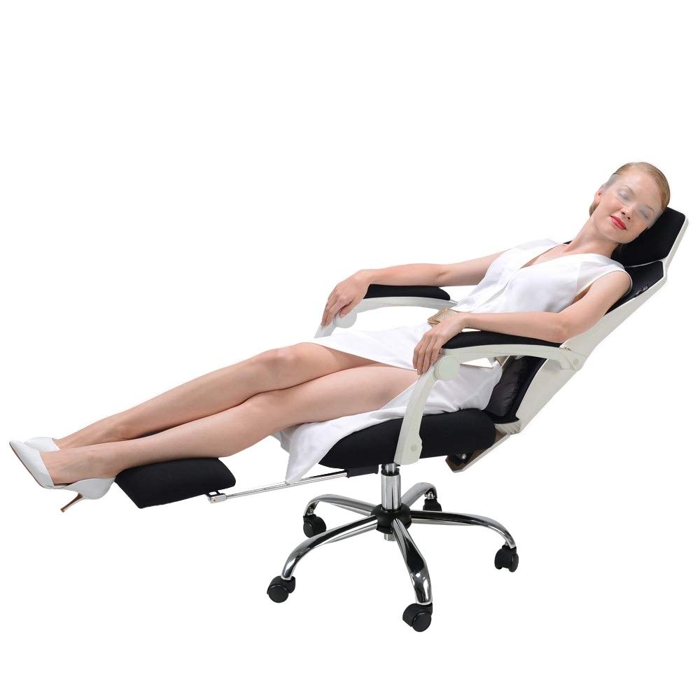 Ergonomic Racing Style Reclining Computer Chair with Adjustable Height, Lumbar Support & Breathable Mesh Back - Soft Foam Seat Cushion & Footrest - Perfect for Office, Gaming & Home Workspaces (White)