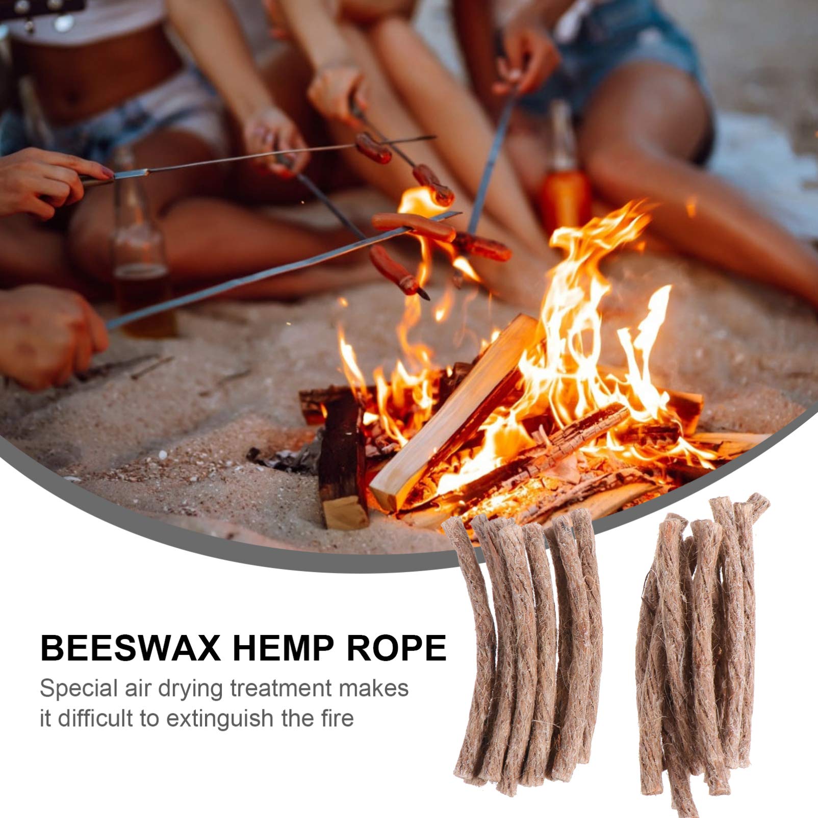 Garneck 20pcs Natural Fire Starter Rope - Wax Infused Hemp Braided Cord for Camping, Hiking & Outdoor Survival | Waterproof Fire Starting Kit for Fireplace, Bonfire & Emergency Use
