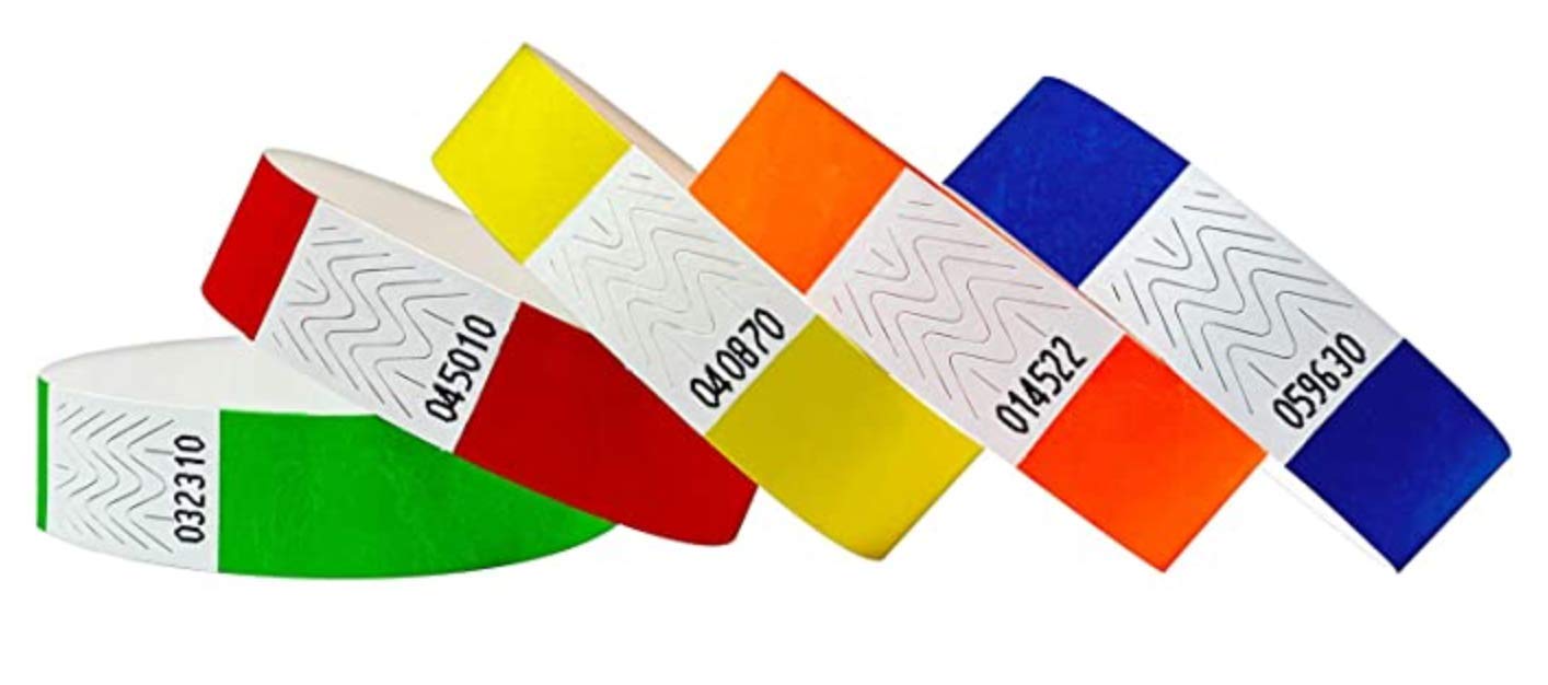 Tyvek Wristbands 3/4 Inch - 10,000 Pack Color Variety (Red, Orange, Yellow, Green, Blue) - Durable Paper Event Wristbands for Concerts, Festivals, Parties & Fundraisers