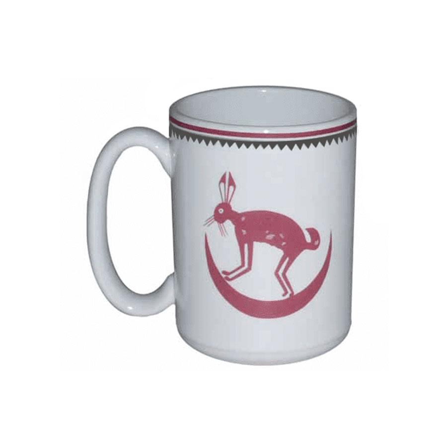 Handcrafted Mimbreño March Hare Ceramic Mug - 15 oz, Maroon & White Crescent Moon Design - Perfect for Tea, Coffee & Gifts