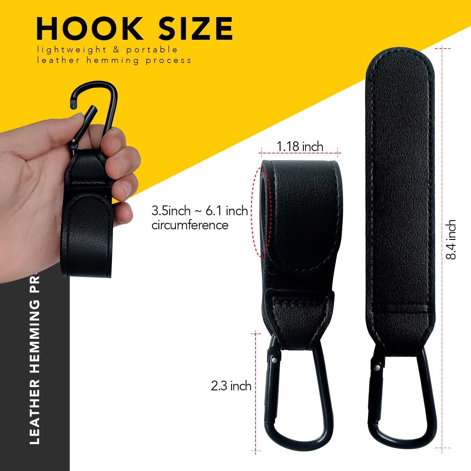 Durable Baby Stroller Hooks - 2 Pack Leather Stroller Straps for Diaper Bags, Shopping & Pet Carts | Heavy-Duty Stroller Clips for Groceries & Essentials (Black) | Perfect for Moms On-The-Go, Park Visits & Daily Errands