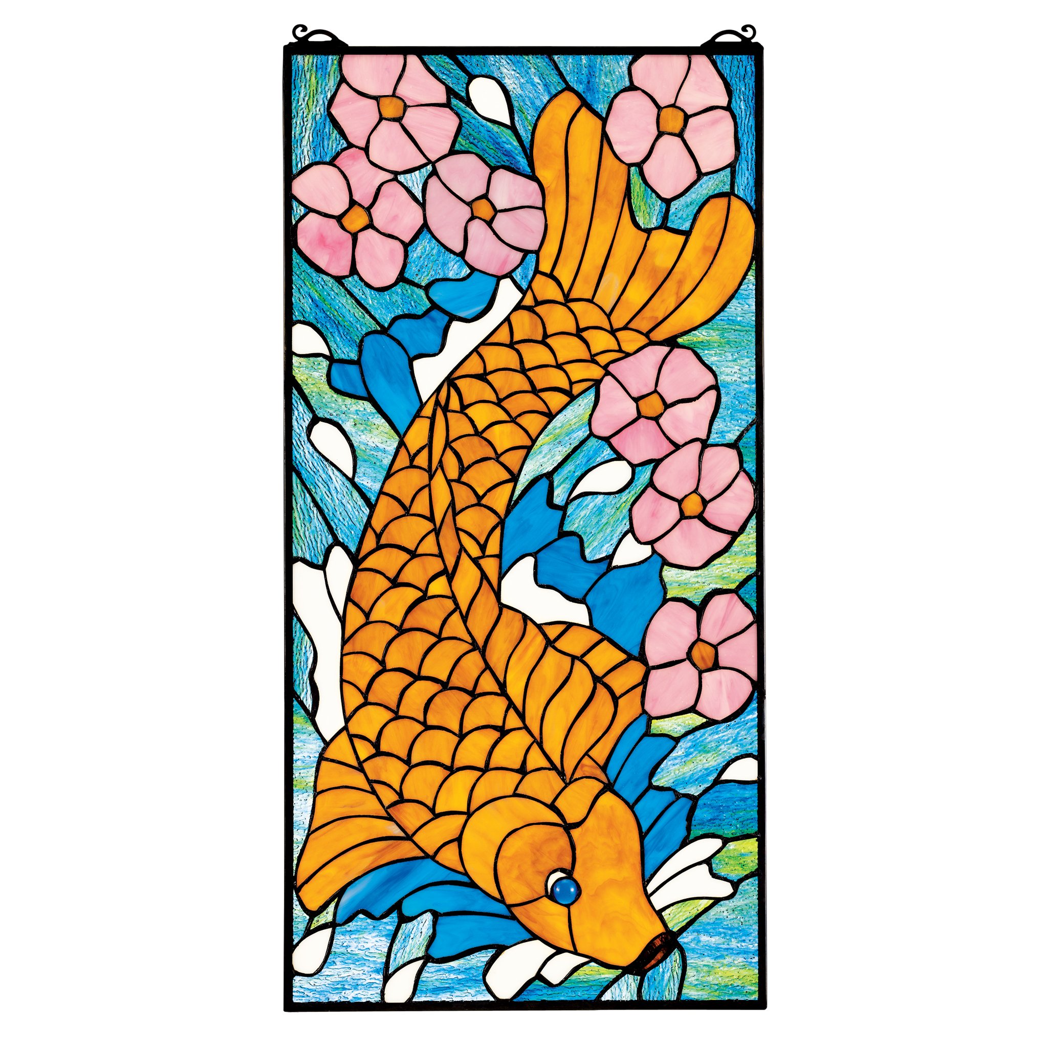 Stained Glass Panel - Asian Koi Fish Design - Handmade Stained Glass Window Hangings for Home Decor | Perfect for Living Room, Bedroom, Bathroom & Office Window Treatments
