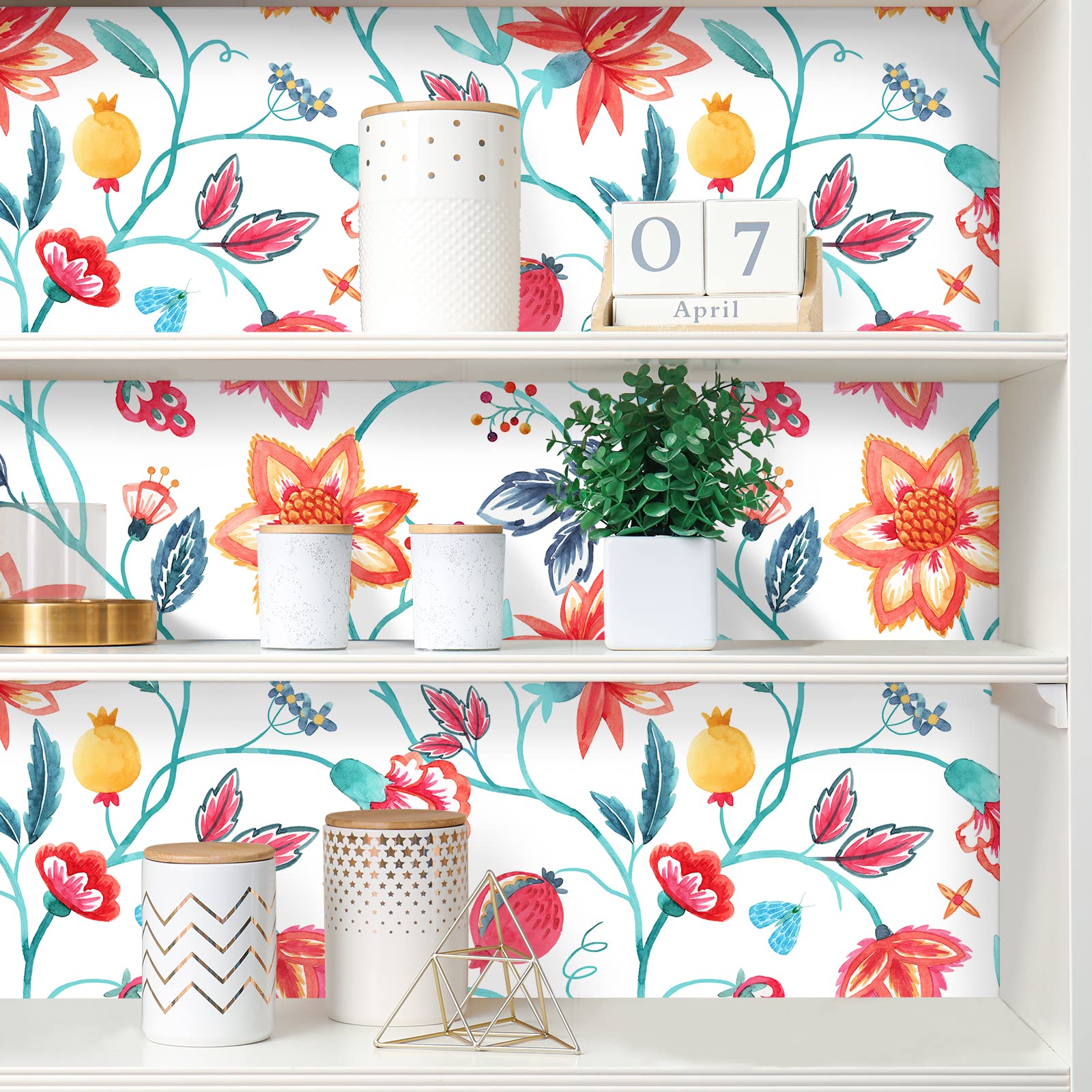 VaryStyle Orange Red Floral Peel and Stick Wallpaper - 17.7