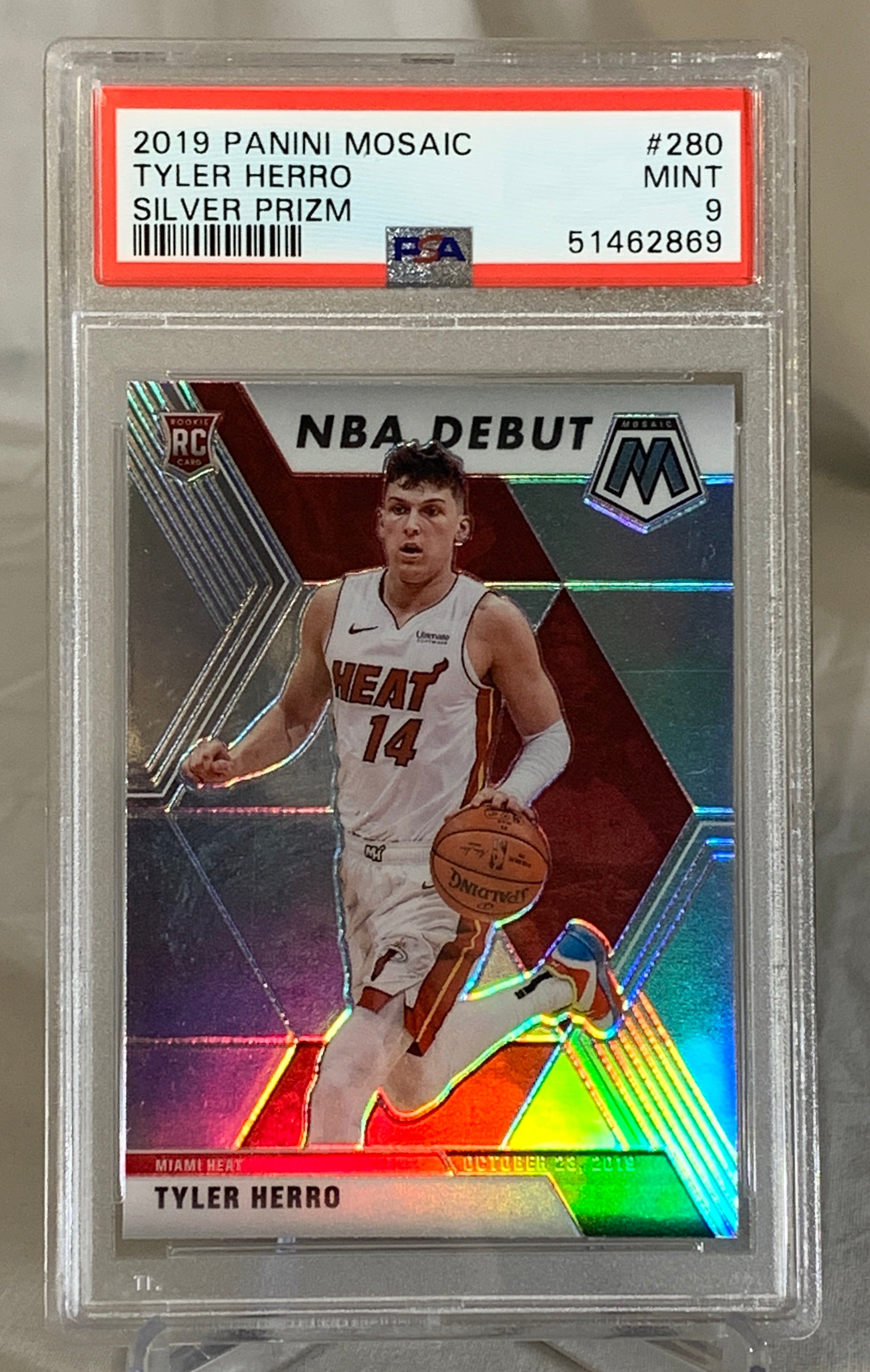 2019-20 Panini Mosaic Tyler Herro Rookie Card #51462869 - Silver Prizm PSA Mint 9 - Miami Heat NBA Collectible for Fans & Investors