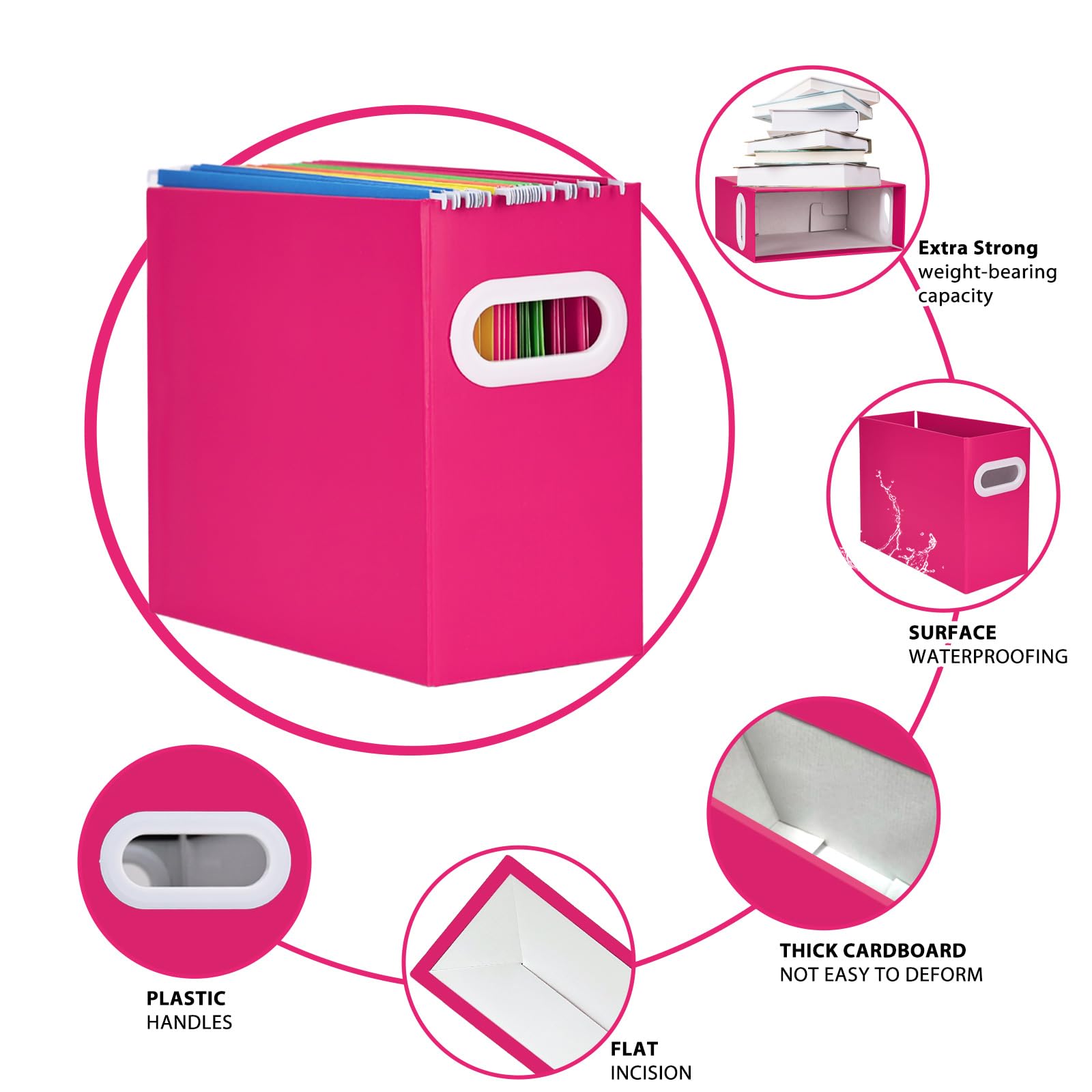 XiePiPi Collapsible Cardboard Hanging File Folders Organizer - Letter Size Portable File Storage Box with Handles for Office, School & Home (4-Pack, Magenta) - Perfect for Desk Organization, Document Storage & Workspace Decluttering