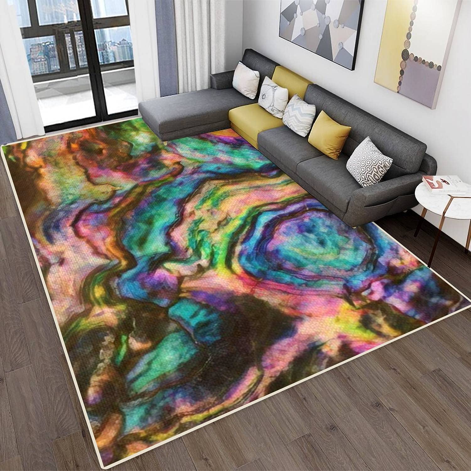 Non-Slip Modern Area Rugs for Living Room & Bedroom - Pearl Shell Abstract Design, Stain Resistant Indoor/Outdoor Carpet Mat - Perfect for Home Decor, Floor Protection and Cozy Spaces