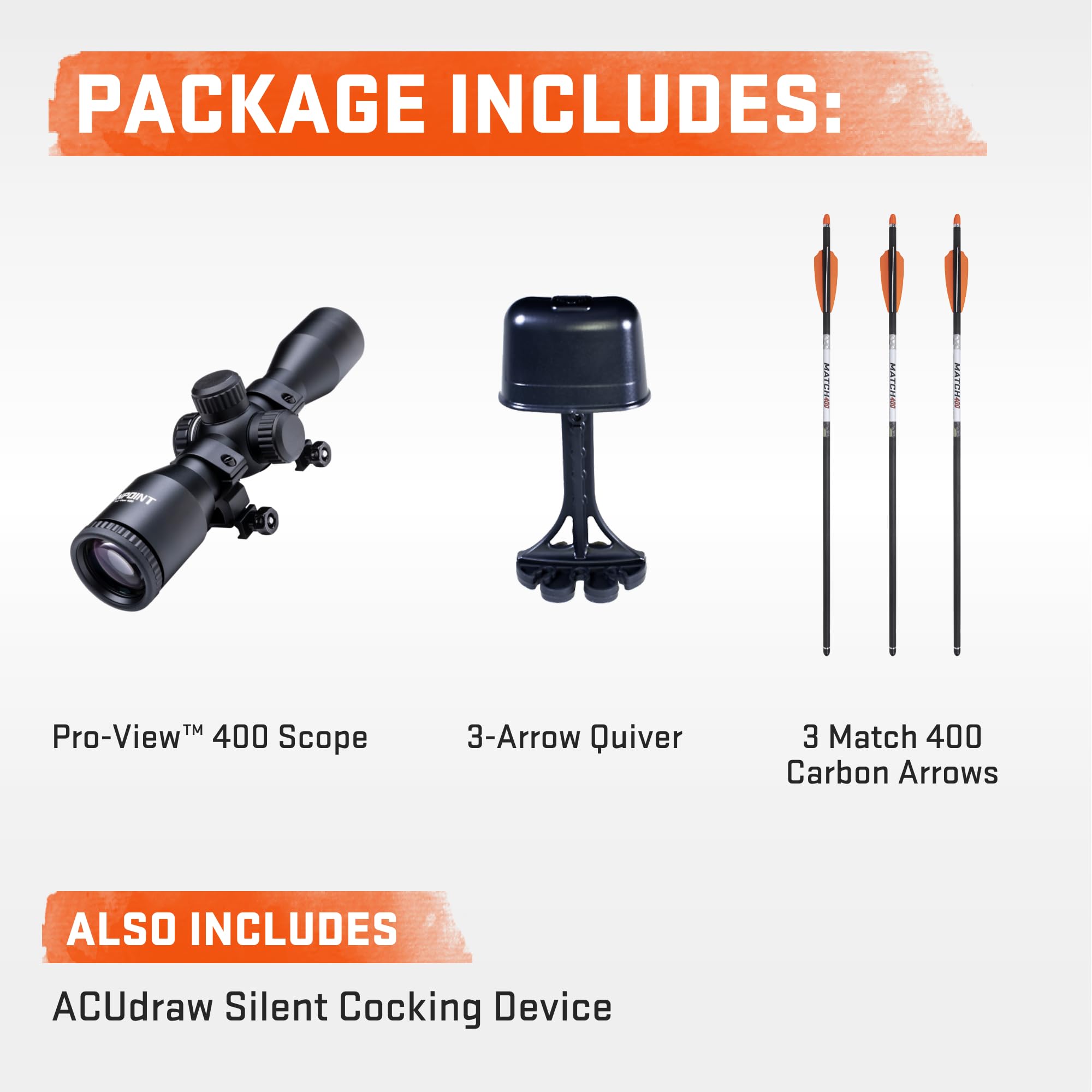 Wicked Ridge by TenPoint RDX 410 Crossbow - 410 FPS High-Speed Hunting Bow with Silent Cocking System | Includes ACUdraw Silent, Pro-View 400 Scope & 3 Match 400 Carbon Arrows | Perfect for Deer Hunting, Target Practice & Outdoor Sports