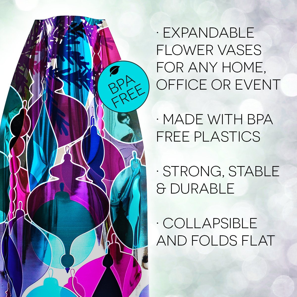 MODGY Expandable Flower Vase - Modern Plastic Decorative Vase for Fresh & Artificial Flowers - Perfect for Dining Table Centerpieces, Living Room, Bathroom, Wedding & Office Decor (Kringle Design) - Ideal for Home Decor, Party Arrangements & Gift Giving
